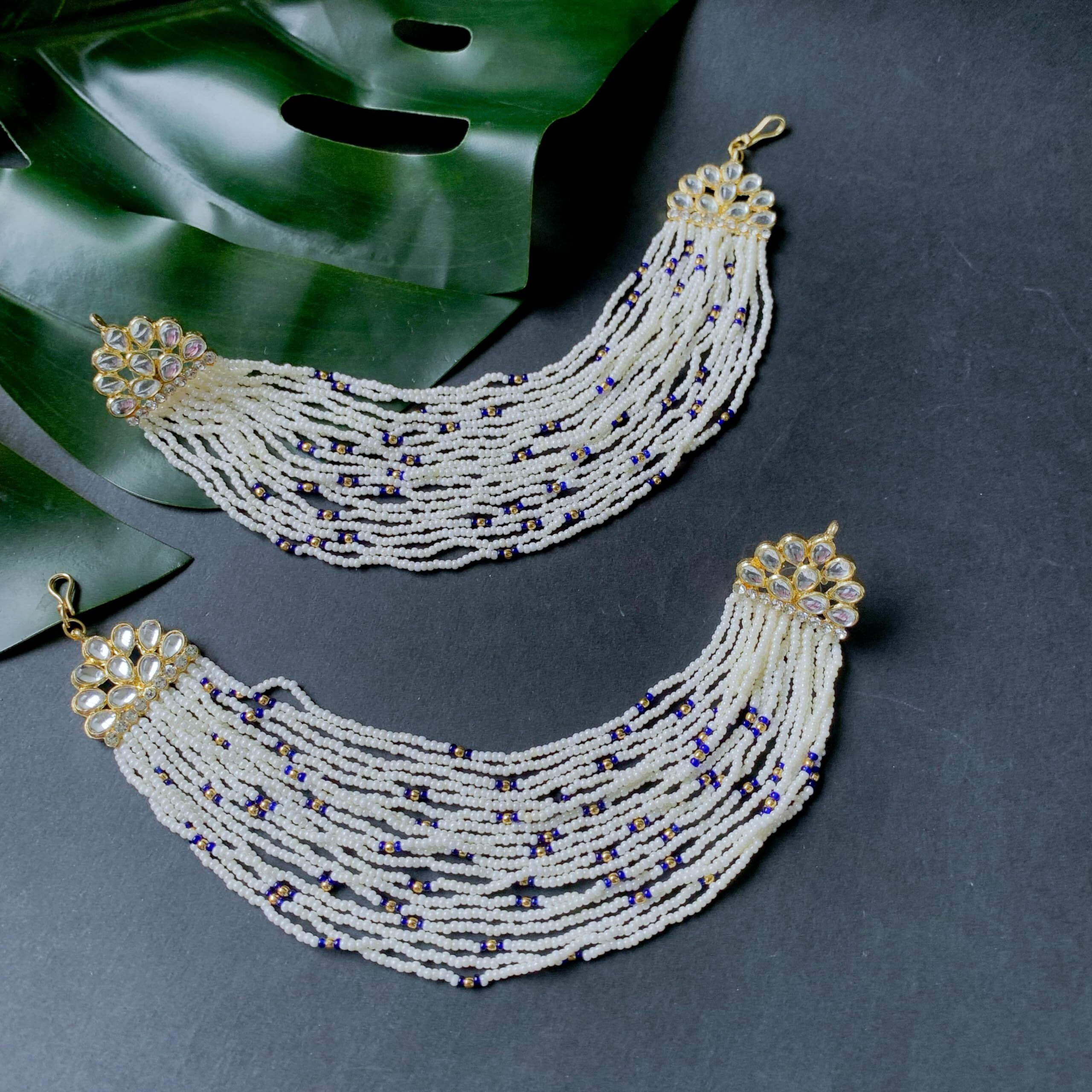 I Jewels 18K Gold Plated Multi Strand Earring with Ear Chain Embellished With Pearl For Women/Girls (E2882Bl)