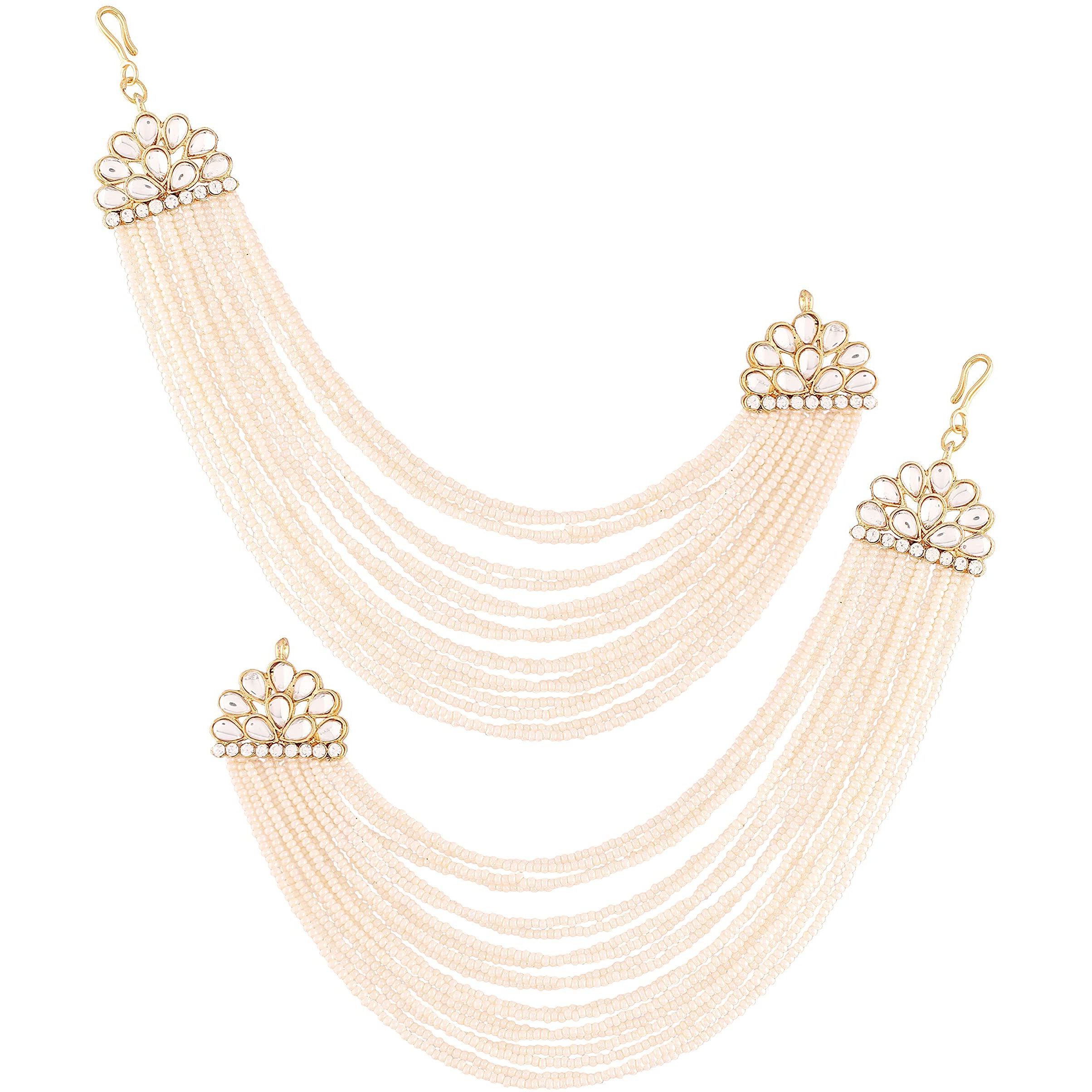 I Jewels 18K Gold Plated Multi Strand Earring with Ear Chain Embellished With Pearl For Women/Girls (E2882W)