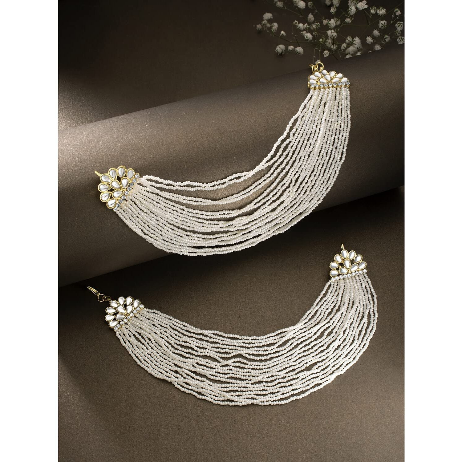 I Jewels 18K Gold Plated Multi Strand Earring with Ear Chain Embellished With Pearl For Women/Girls (E2882W)