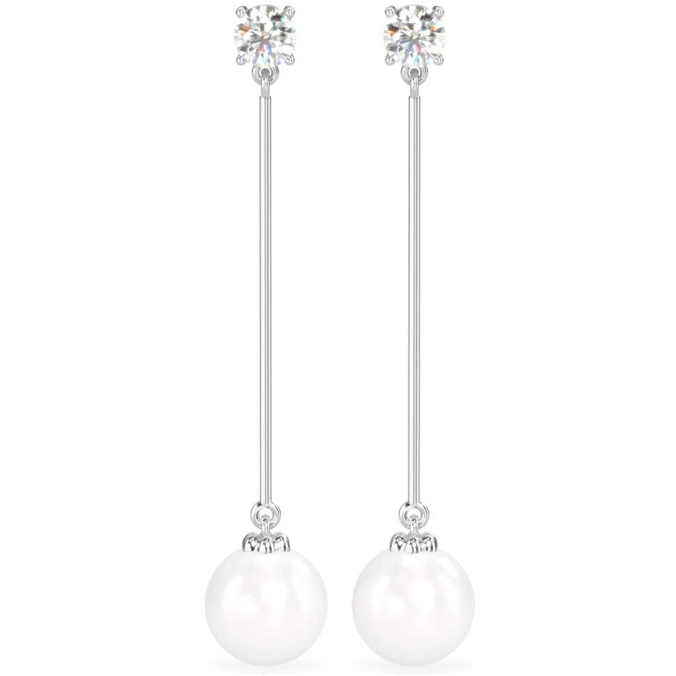 CLARA 925 Sterling Silver Pearl Yua Earrings | Rhodium Plated, Swiss Zirconia, Screw Back | Gift for Women & Girls