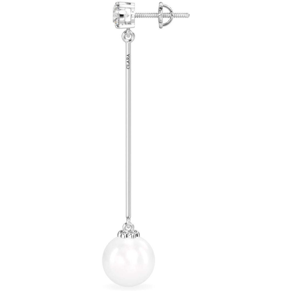 CLARA 925 Sterling Silver Pearl Yua Earrings | Rhodium Plated, Swiss Zirconia, Screw Back | Gift for Women & Girls