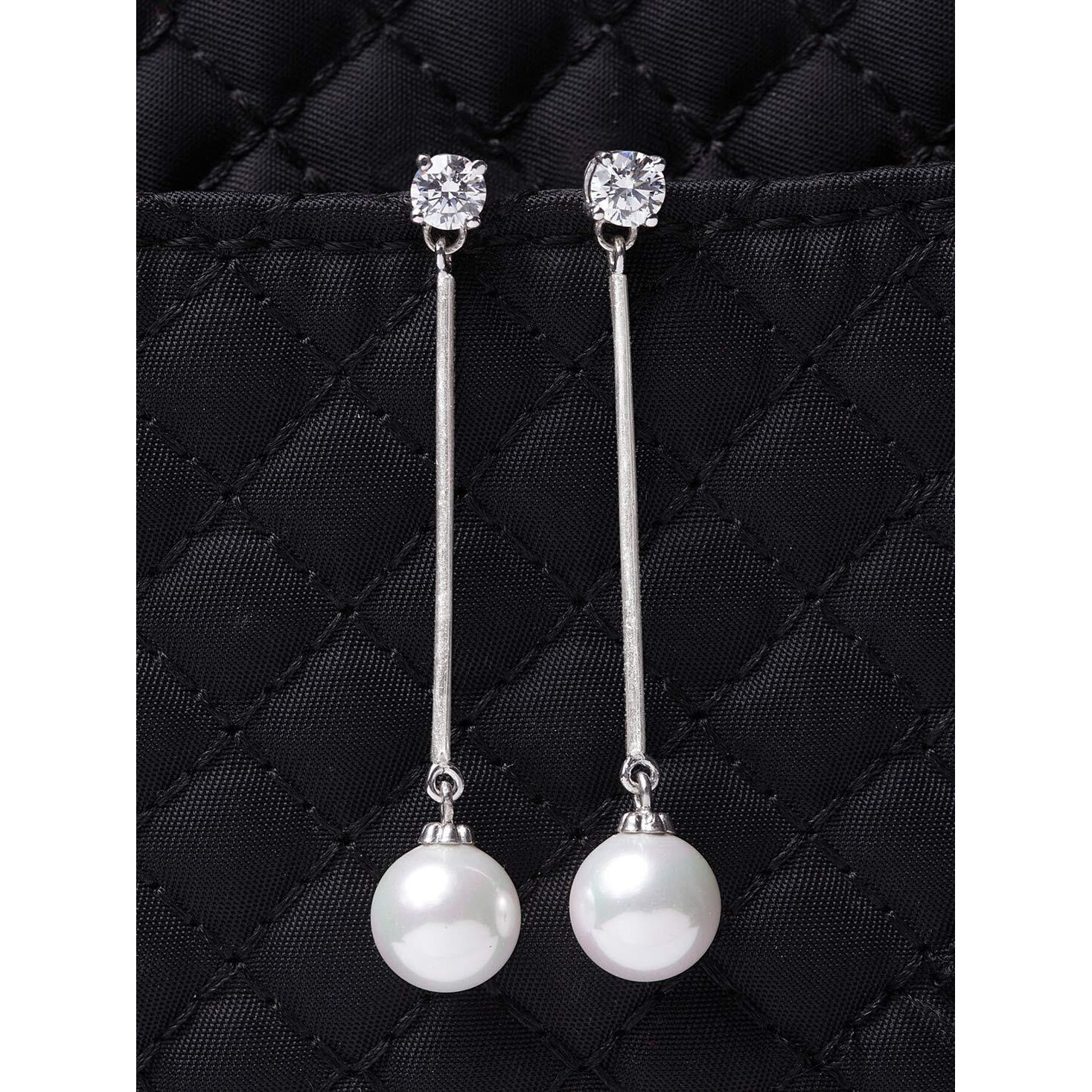 CLARA 925 Sterling Silver Pearl Yua Earrings | Rhodium Plated, Swiss Zirconia, Screw Back | Gift for Women & Girls