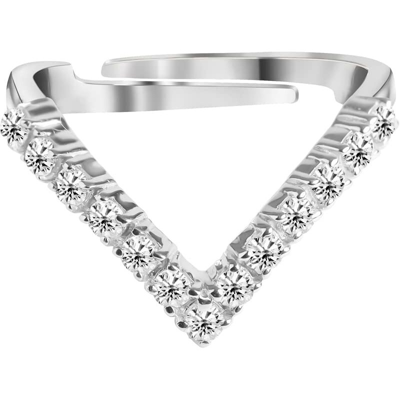 Clara 925 Sterling Silver V Shape Ring with Adjustable Band | Rhodium Plated, Swiss Zirconia | Gift for Women & Girls