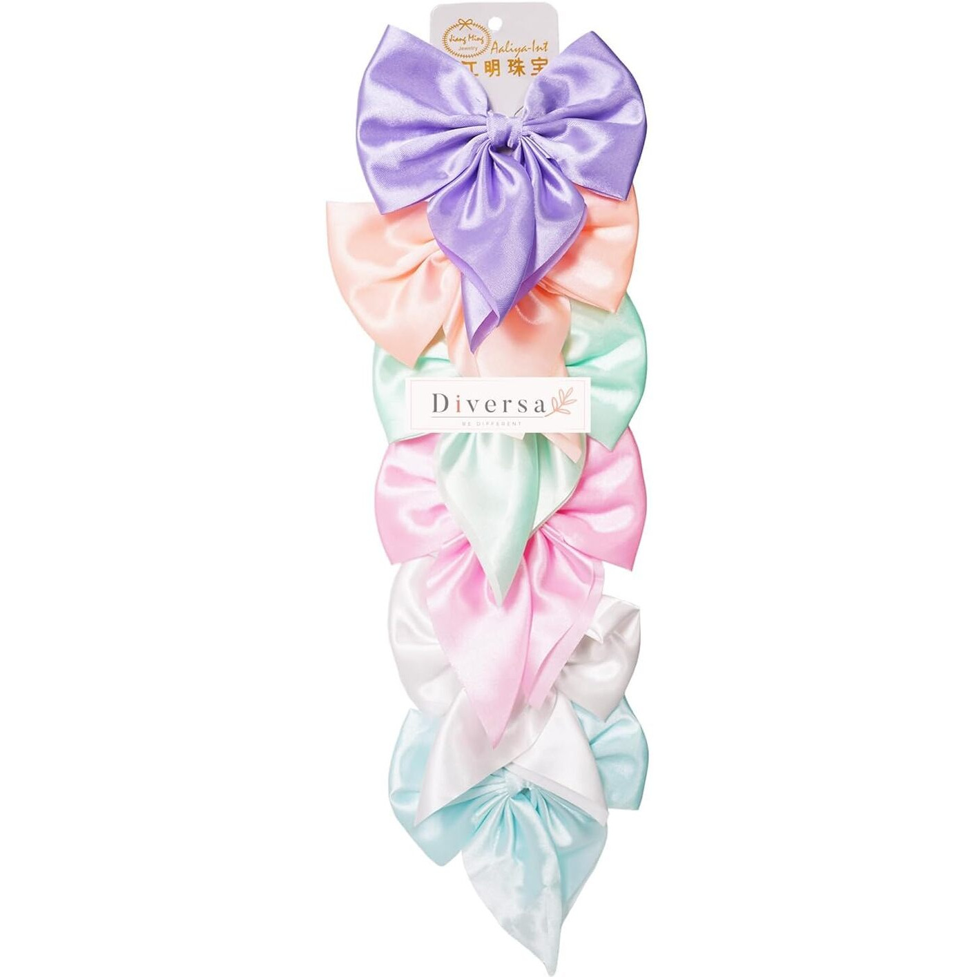 Diversa Large Satin Hair Bows Ties for Girls Women Silk-Stylish French Bow Hair Clip Bowknot Hair Barrettes Big Ribbon Bow with Long Tail (Multicolor) (pack of 12)