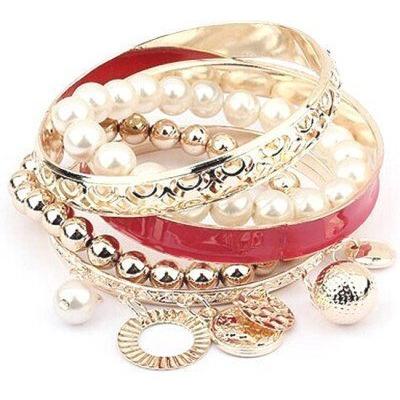 Cinderella Collection By Shining Diva Pearl Coins Element Charm Bracelet for Women (Red, 6324b)