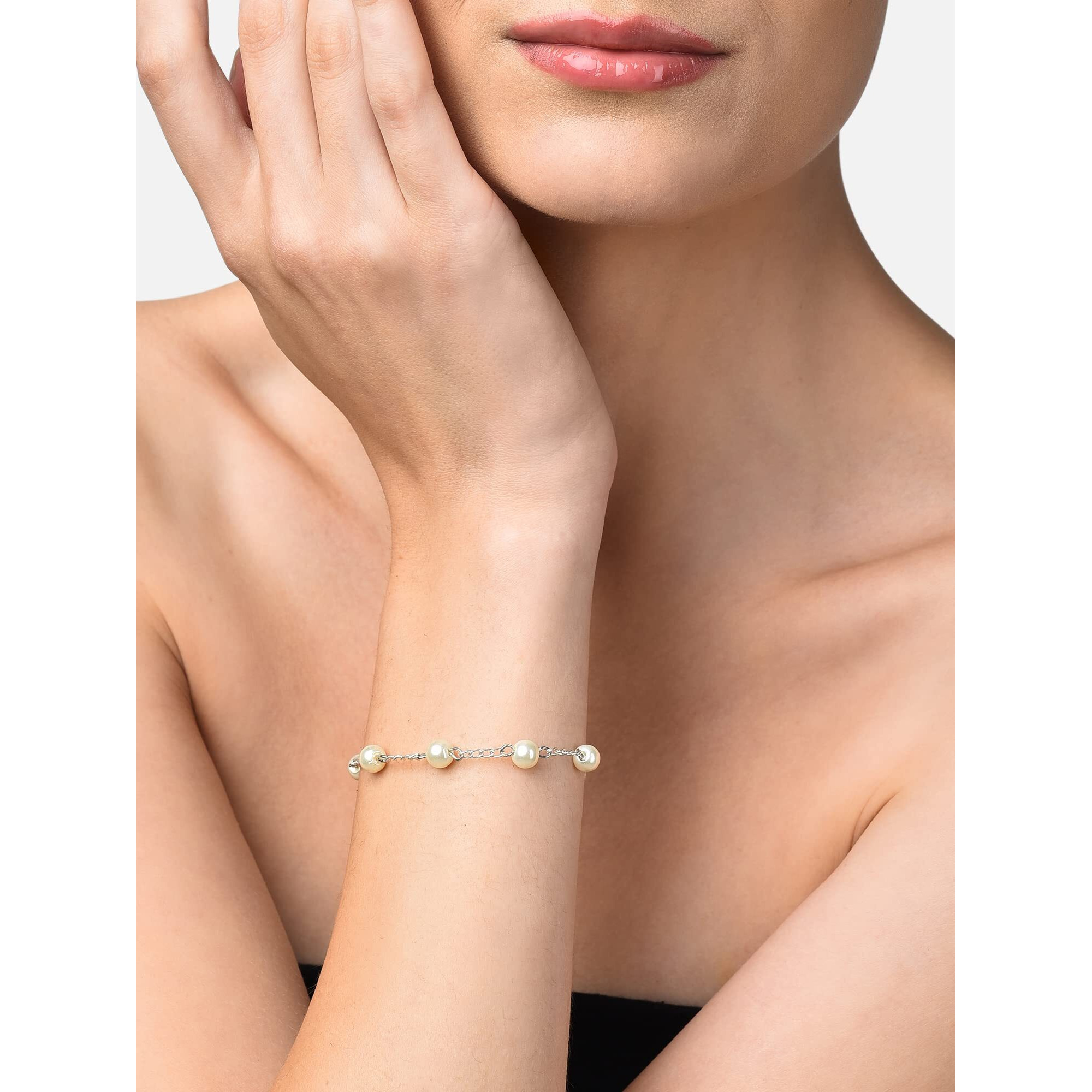 ZAVERI PEARLS Silver Tone Contemporary Party Bling Pearls Bracelet For Women-ZPFK10444