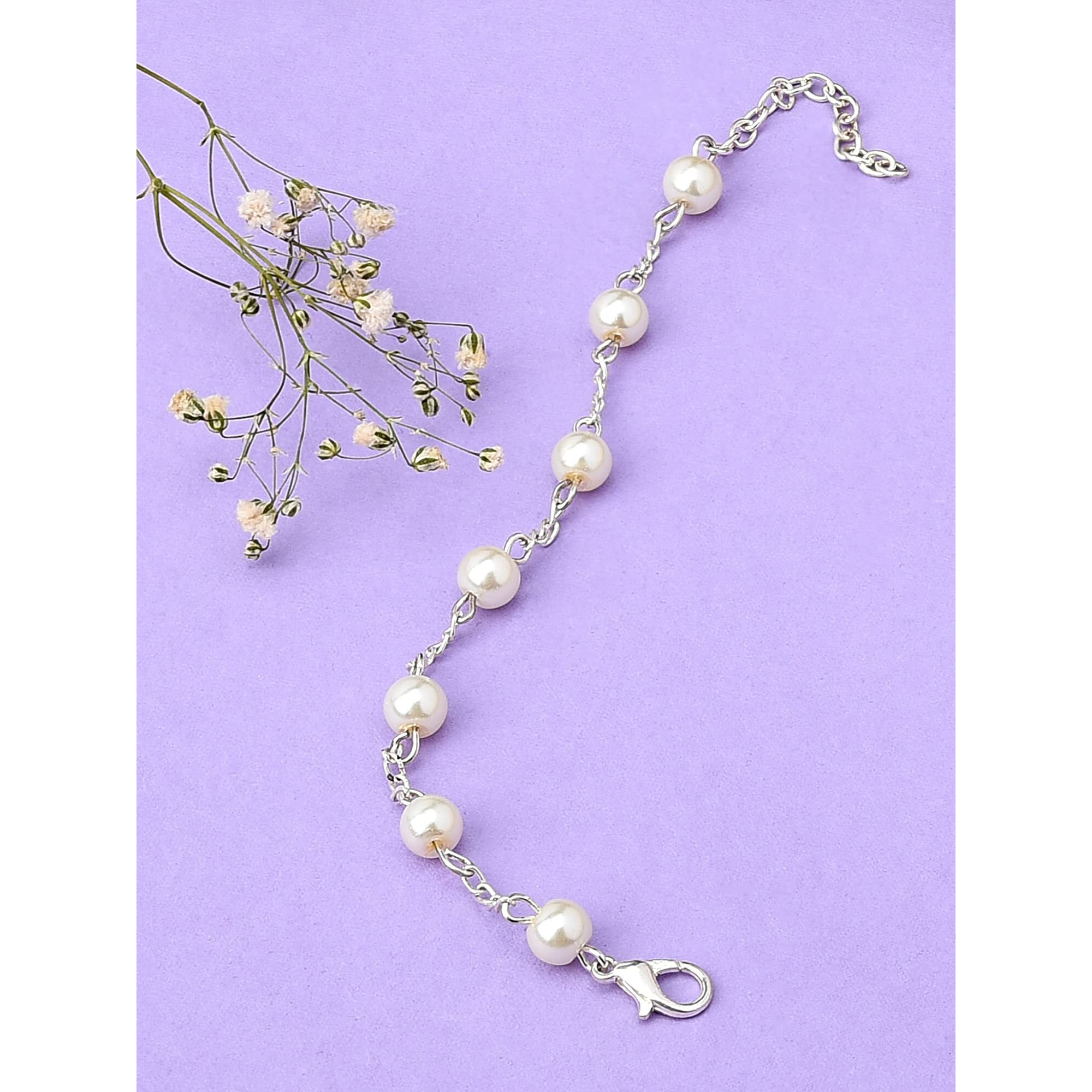 ZAVERI PEARLS Silver Tone Contemporary Party Bling Pearls Bracelet For Women-ZPFK10444