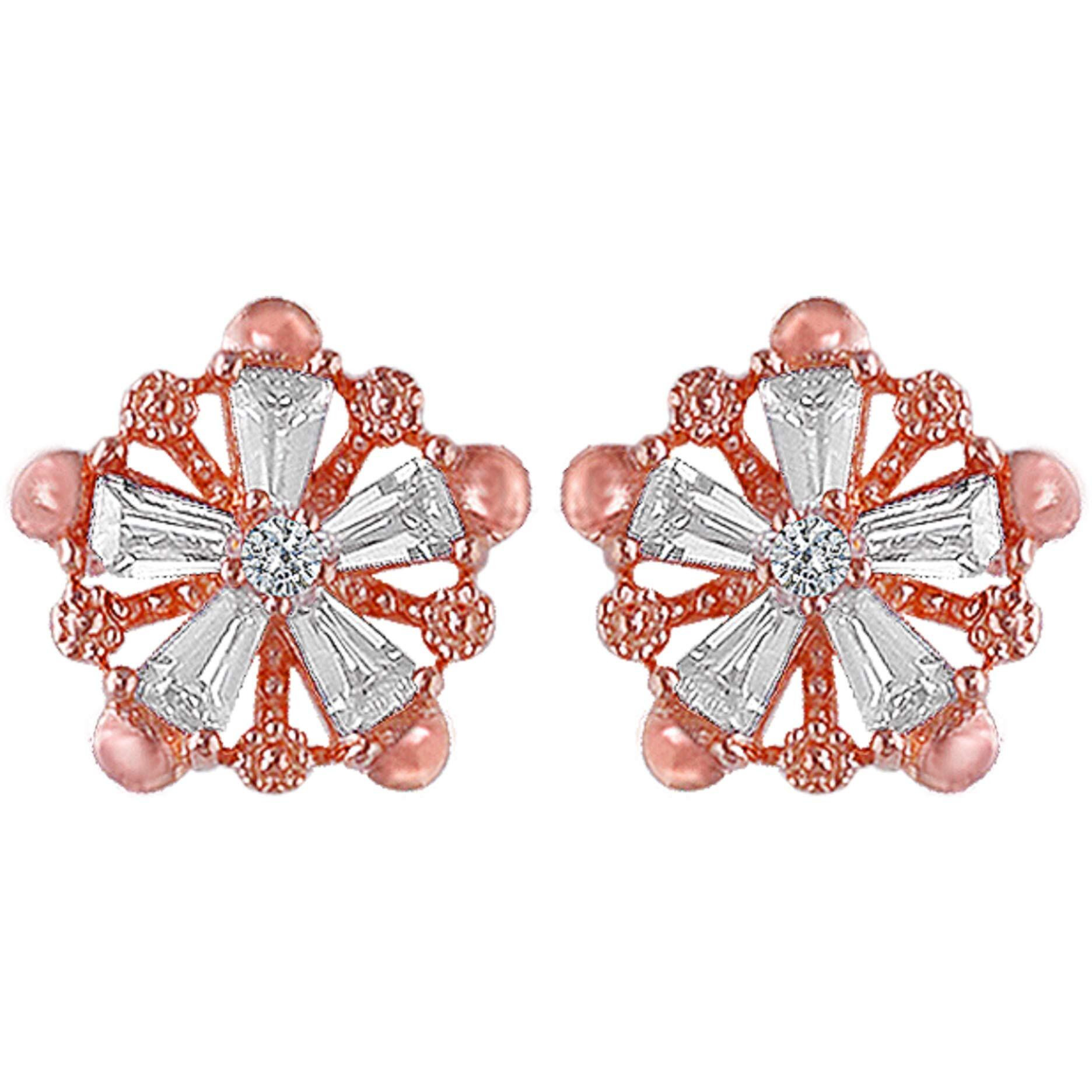 GIVA 925 Silver Rose Gold Baguette Flower Earrings|Gifts For Girlfriend,Rakshabandhan Gift For Sister Bhabhi,Gifts For Women&Girls|With Certificate Of Authenticity And 925 Stamp|6 Month Warranty*