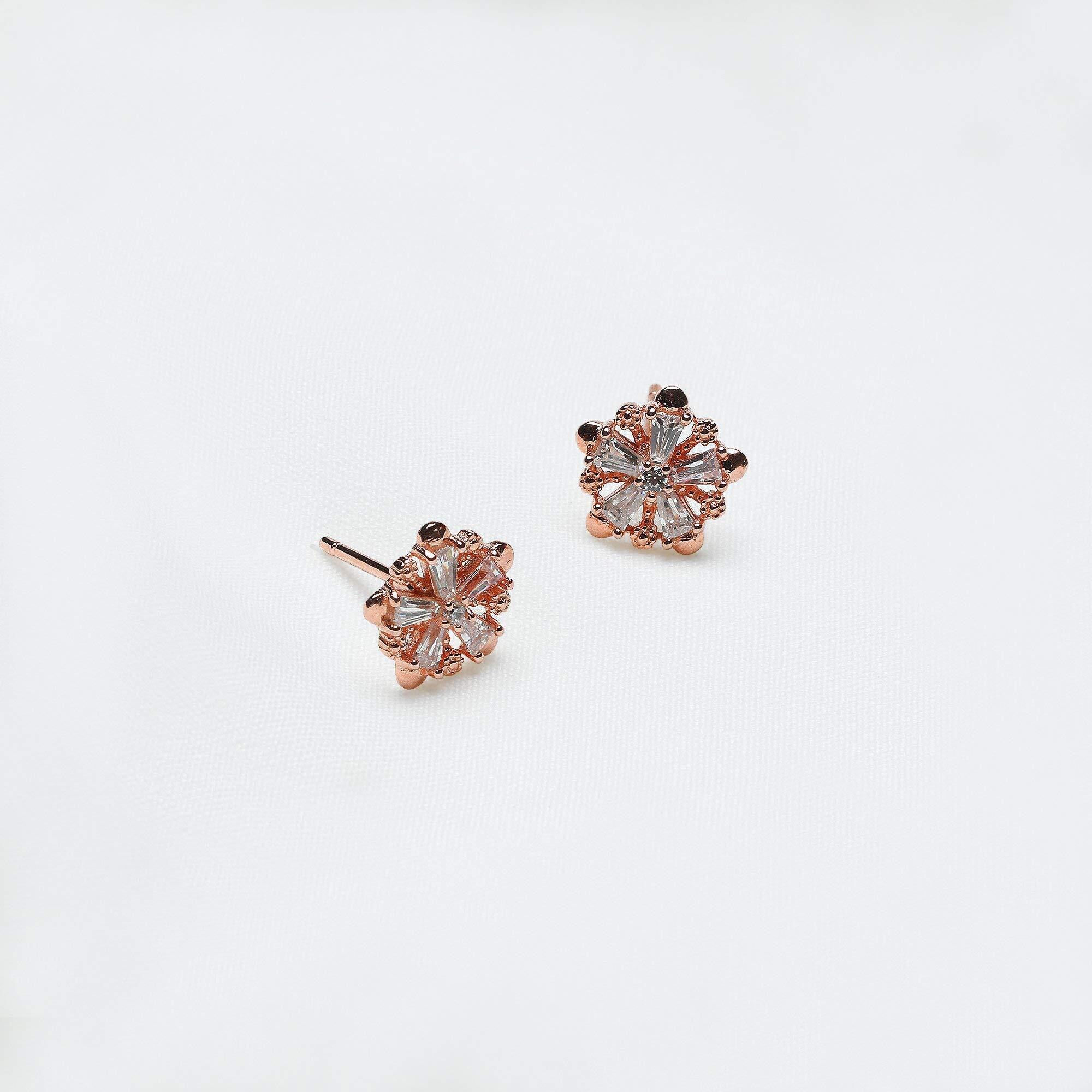 GIVA 925 Silver Rose Gold Baguette Flower Earrings|Gifts For Girlfriend,Rakshabandhan Gift For Sister Bhabhi,Gifts For Women&Girls|With Certificate Of Authenticity And 925 Stamp|6 Month Warranty*