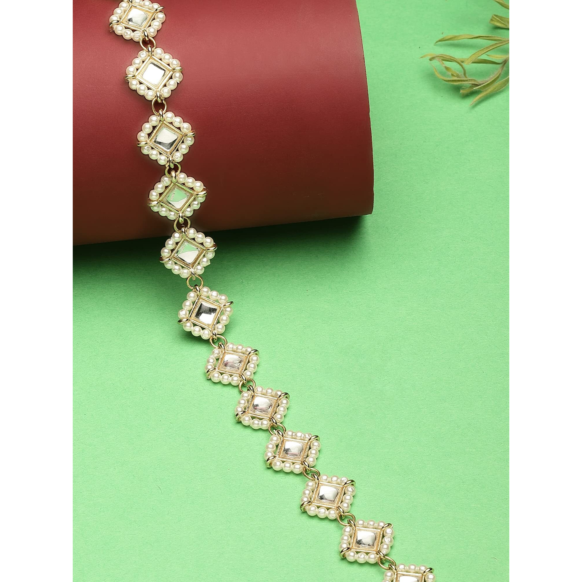 Karatcart Gold Plated Pearl Beaded Kundan Hairband for Women