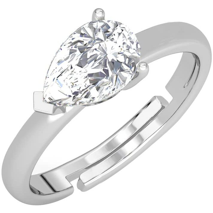 Clara Pure 925 Sterling Silver Pear Classic Finger Ring with Adjustable Band | Gift for Women Girls Wife Girlfriend | Swiss Zircon Rhodium Plated