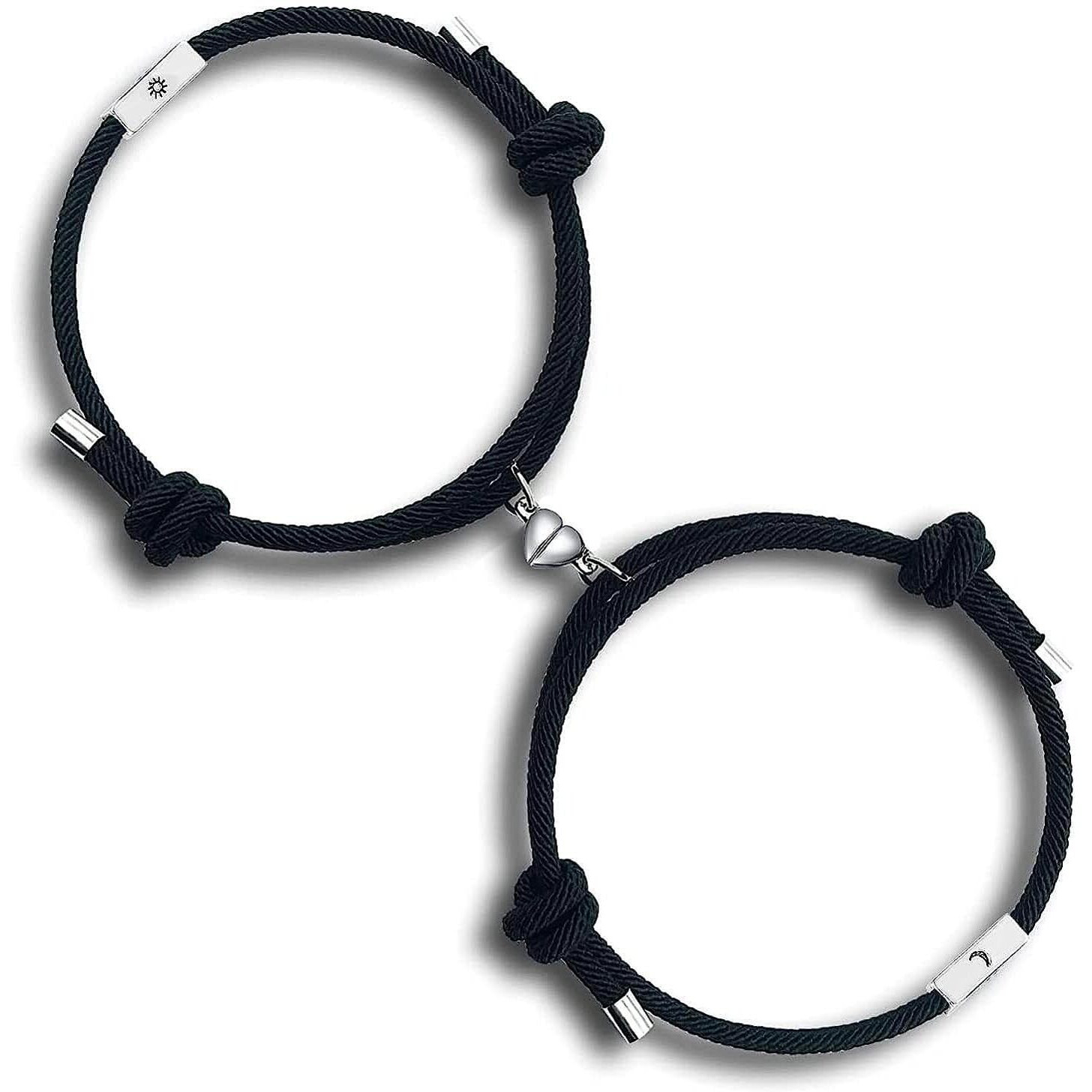 Shining Diva Fashion 2pcs Couple Bracelets for Women Men Boys Girls, Magnetic Bracelets for Couples, Matching Heart Bracelets, Valentine Gift for Girlfriend Boyfriend Best Friend (Black) (rrsd15468b)