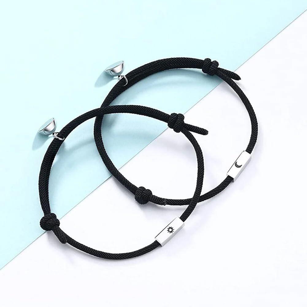 Shining Diva Fashion 2pcs Couple Bracelets for Women Men Boys Girls, Magnetic Bracelets for Couples, Matching Heart Bracelets, Valentine Gift for Girlfriend Boyfriend Best Friend (Black) (rrsd15468b)