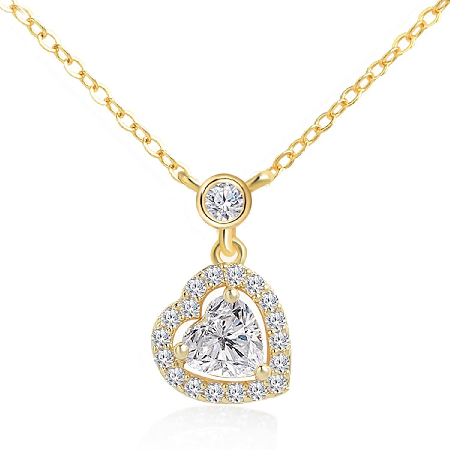 MINUTIAE Love Heart Shape With White Cubic Zirconium Diamond Pendant Necklace for Girls And Women with Extendable Chain (Gold)