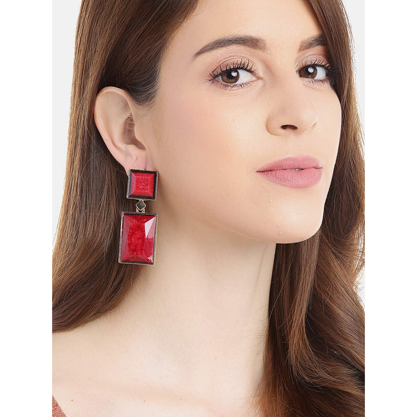YouBella Jewellery Earings for women Crystal Handmade Earrings for Girls and Women (Red)