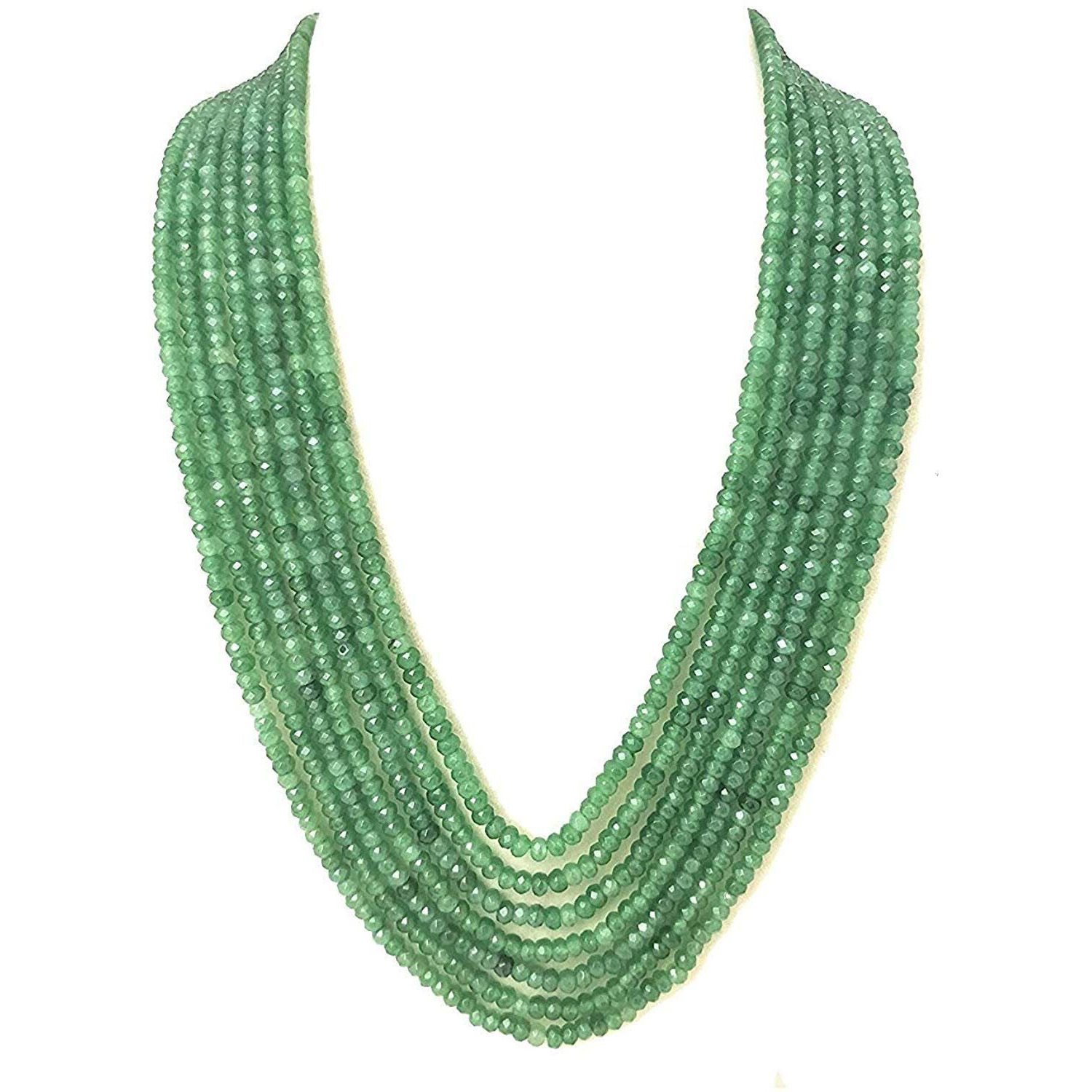 Ratnavali Jewels Seven Layer Real Emerald Parrot Green Onyx Stone Beads Necklace for Women and Girls RV2223PG-7