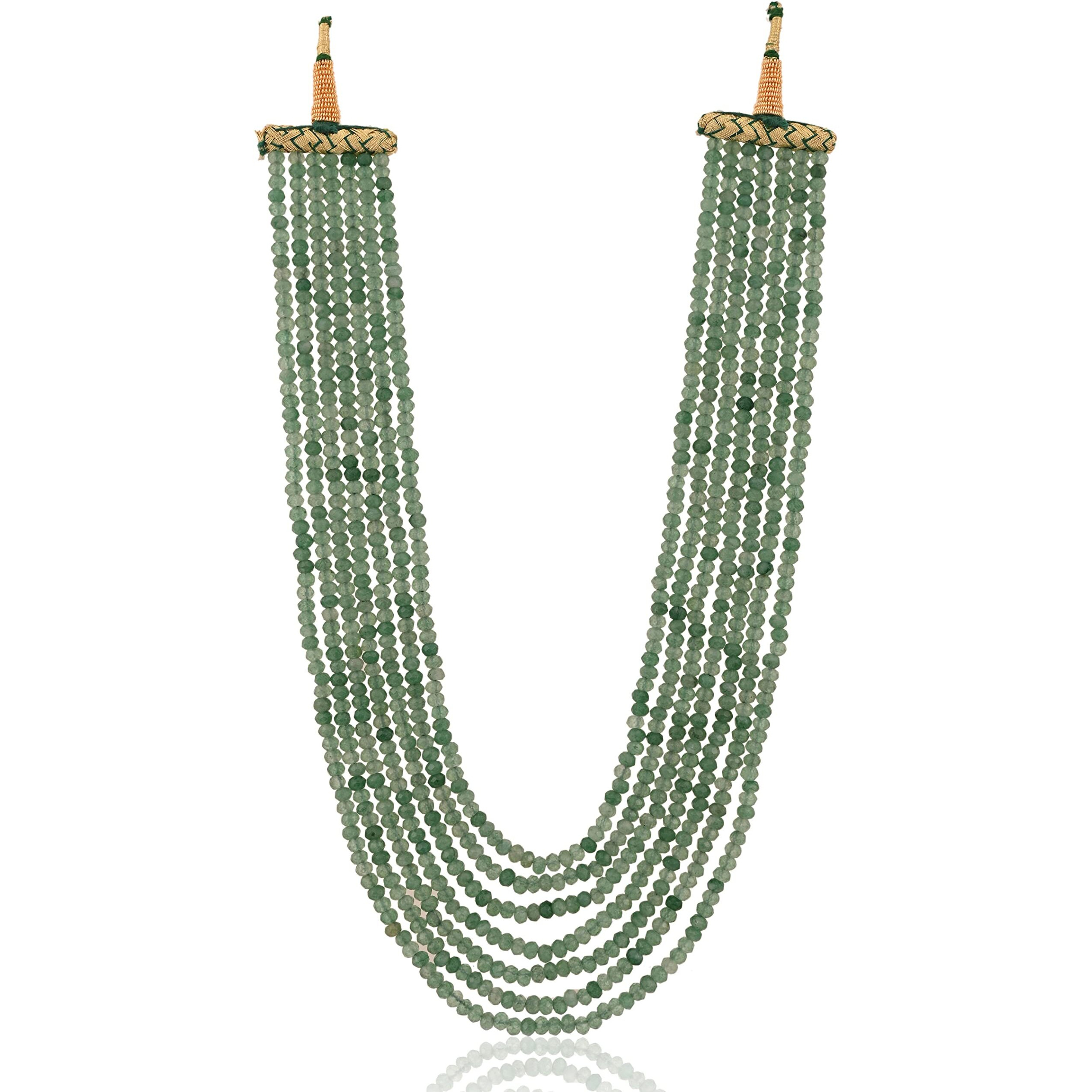 Ratnavali Jewels Seven Layer Real Emerald Parrot Green Onyx Stone Beads Necklace for Women and Girls RV2223PG-7