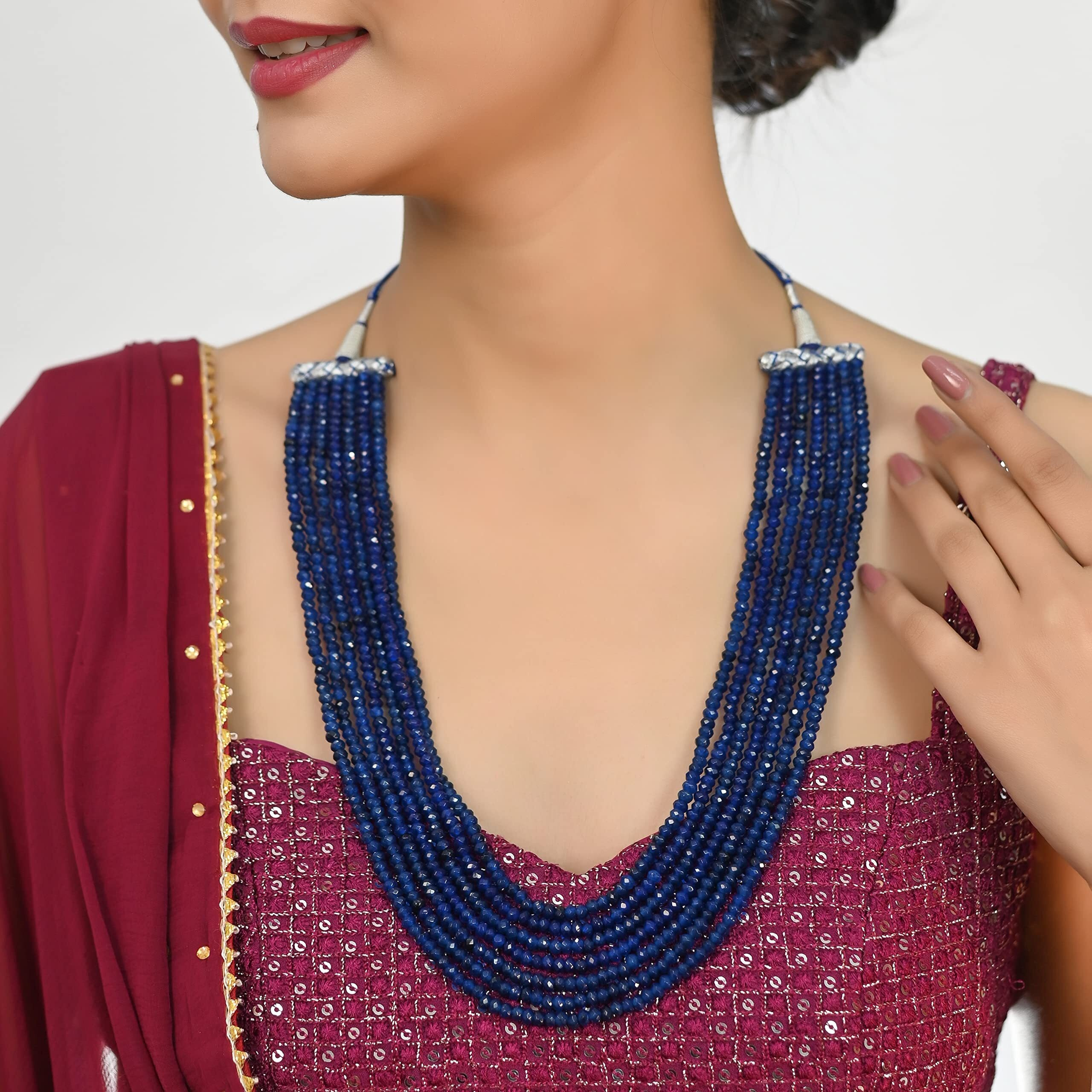 Ratnavali Jewels Seven Layer Real Sapphire Blue Onyx Stone Beads Necklace for Women and Girls RV2223B-7