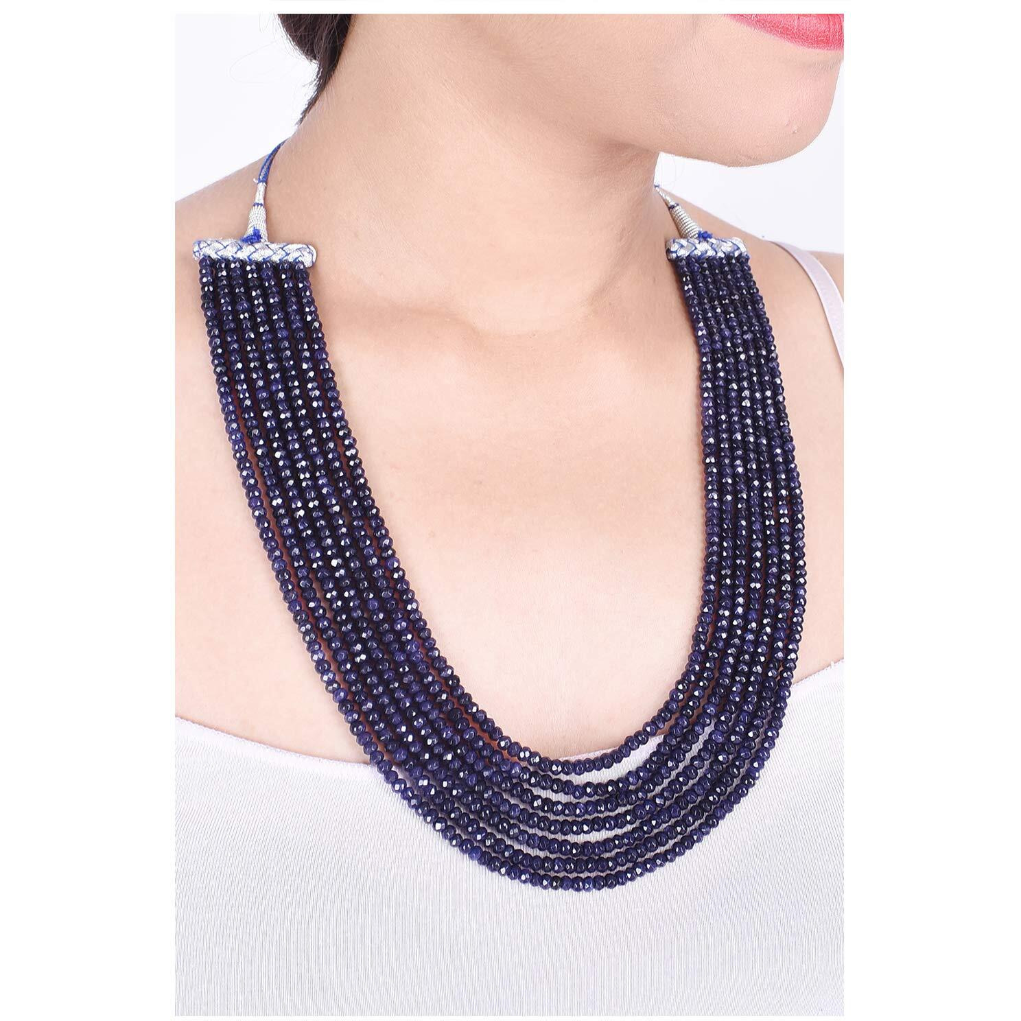Ratnavali Jewels Seven Layer Real Sapphire Blue Onyx Stone Beads Necklace for Women and Girls RV2223B-7