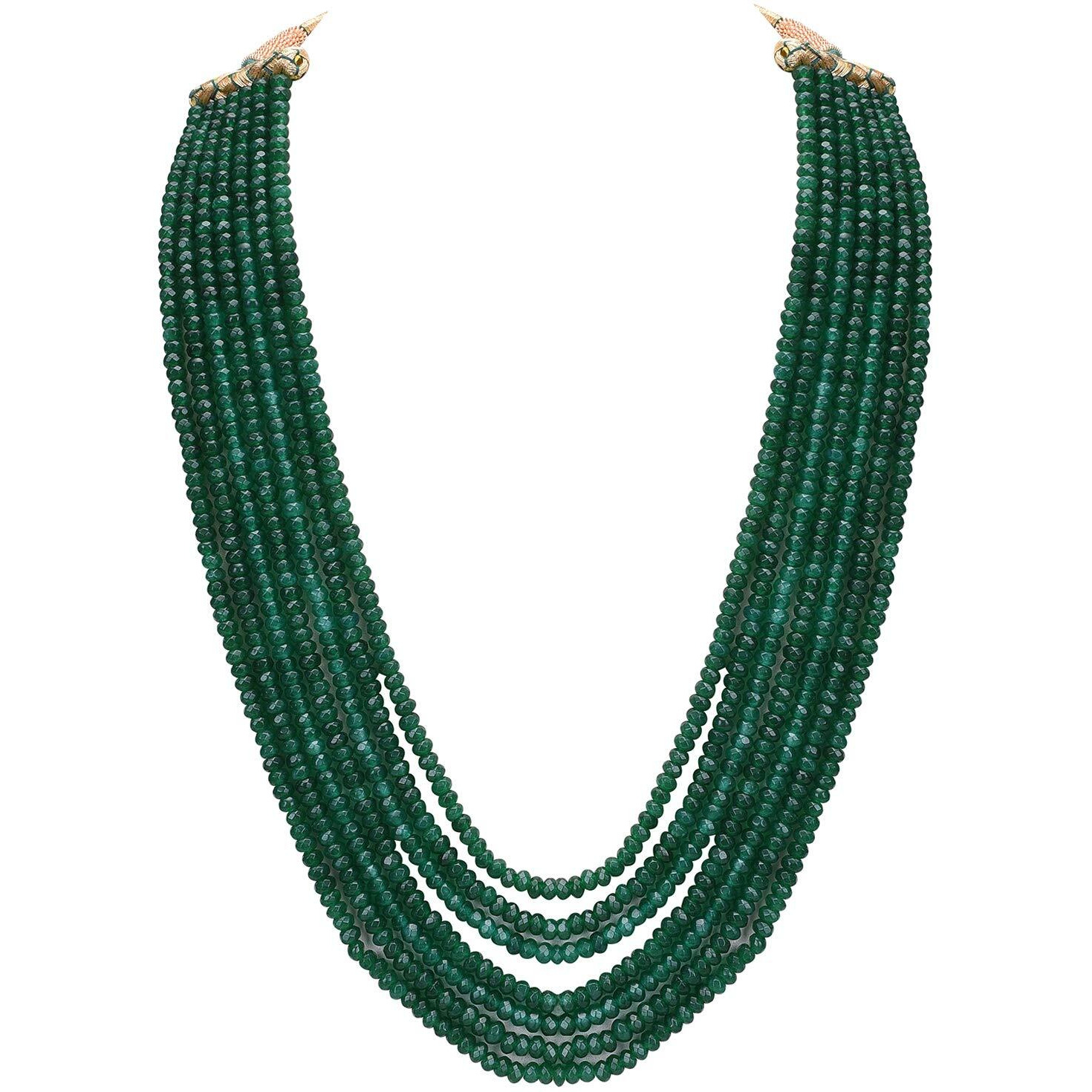 Ratnavali Jewels Seven Layer Real Emerald Green Onyx Stone Beads Necklace for Women and Girls RV2223G-7