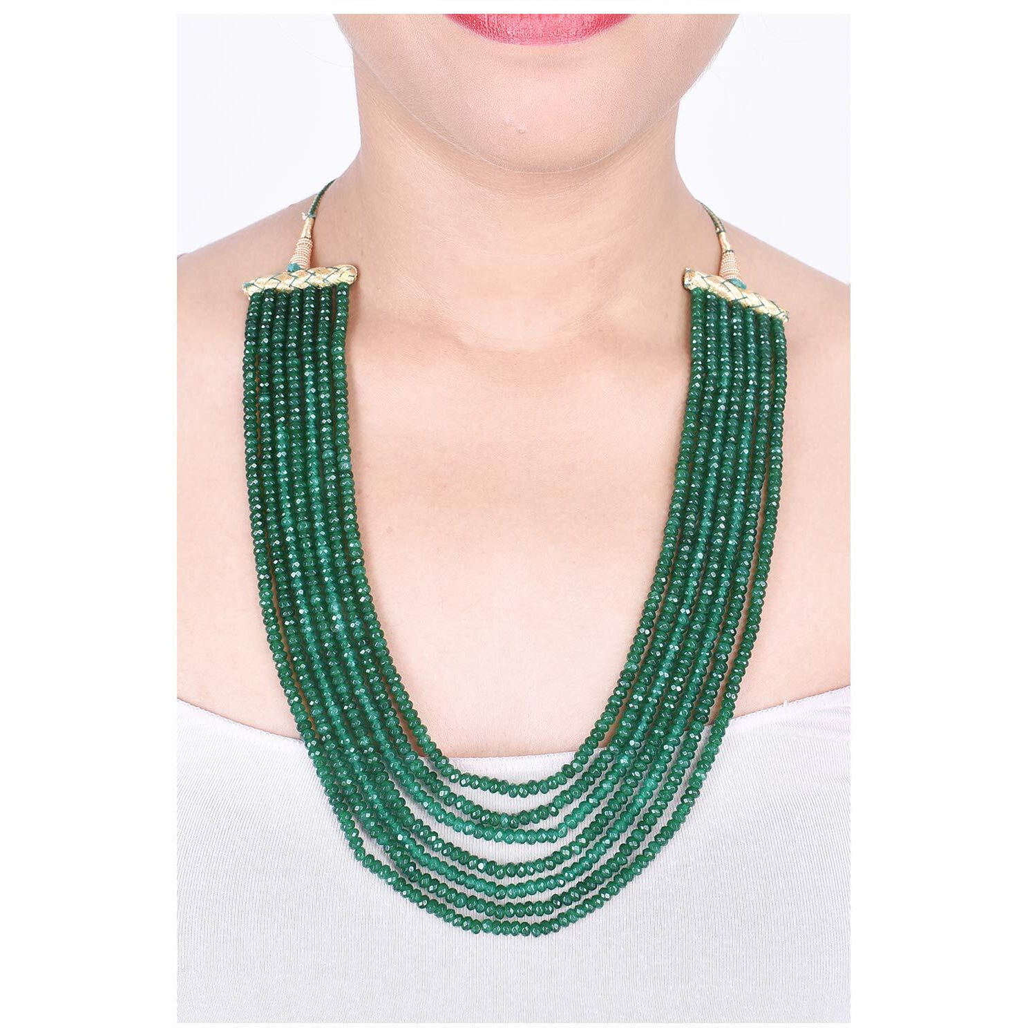 Ratnavali Jewels Seven Layer Real Emerald Green Onyx Stone Beads Necklace for Women and Girls RV2223G-7