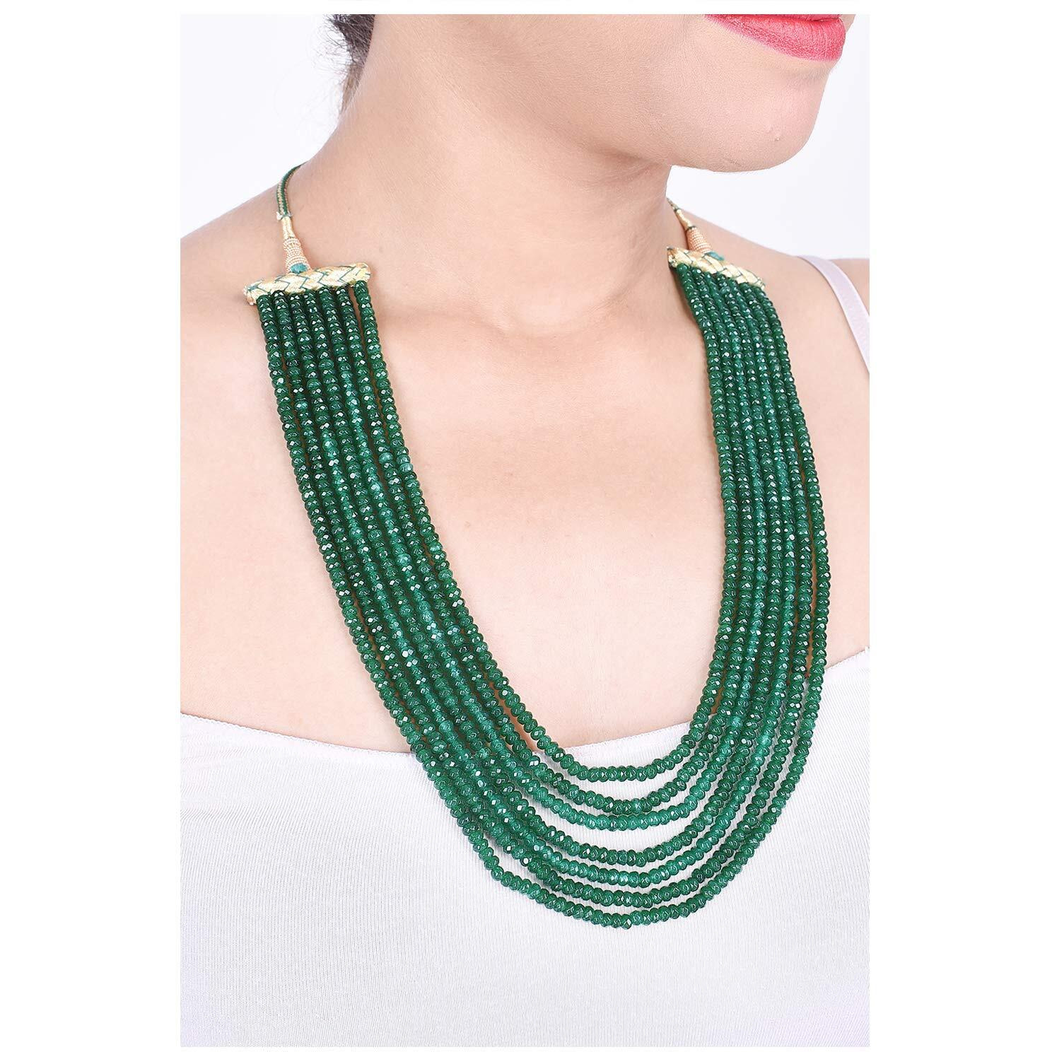 Ratnavali Jewels Seven Layer Real Emerald Green Onyx Stone Beads Necklace for Women and Girls RV2223G-7