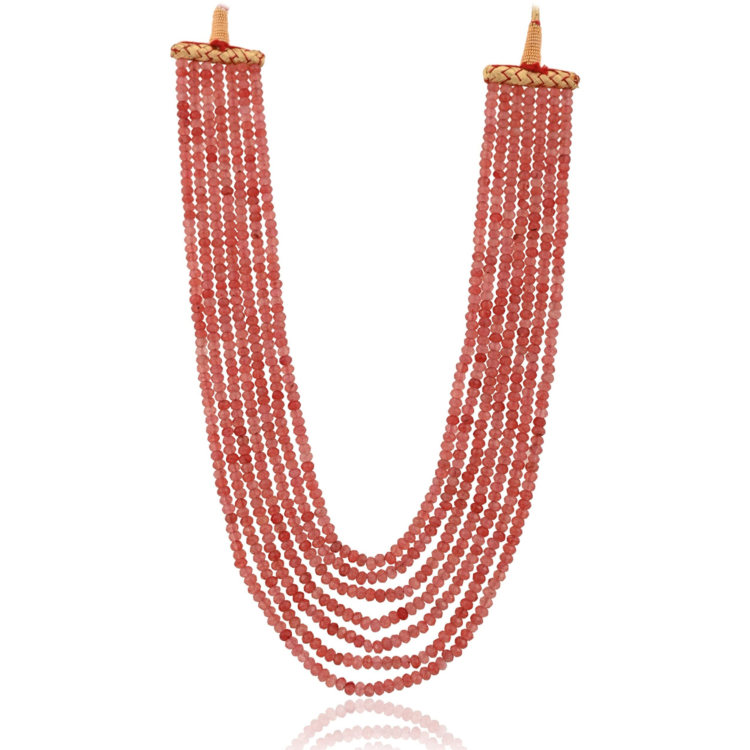 Ratnavali Jewels Seven Layer Real Sapphire Pink Onyx Stone Beads Necklace for Women and Girls RV2223P-7