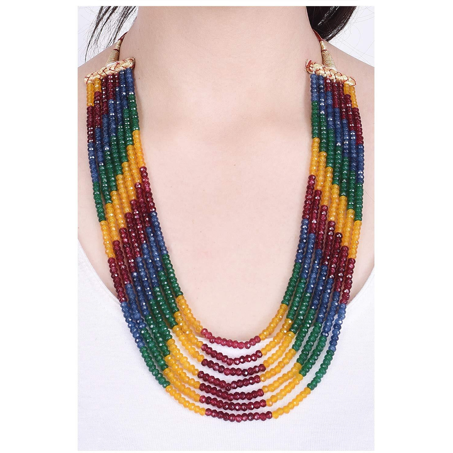 Ratnavali Jewels Seven Layer Real Multi Red Blue Sapphire Onyx Stone Beads Necklace for Women and Girls RV2223B-7