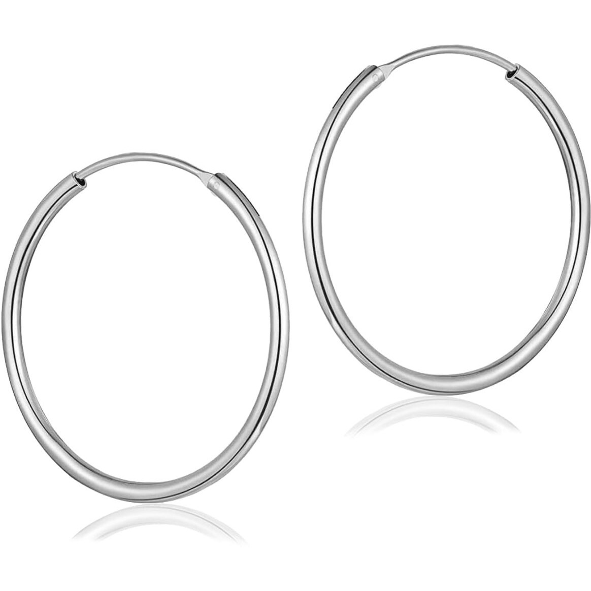 SIVYAA Pure 925 Sterling Silver Plain Round Hoop Bali Earrings for Women Men Boys & Girls, Diameter 40mm Medium