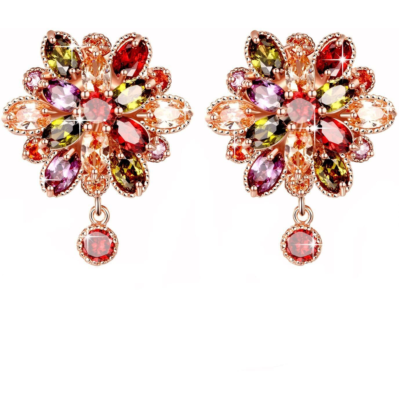 Yellow Chimes Earrings for Women Double Floral Fine Work Swiss Cubic Zircon 18K Gold Plated Multicolor Drop Earrings for Women and Girls