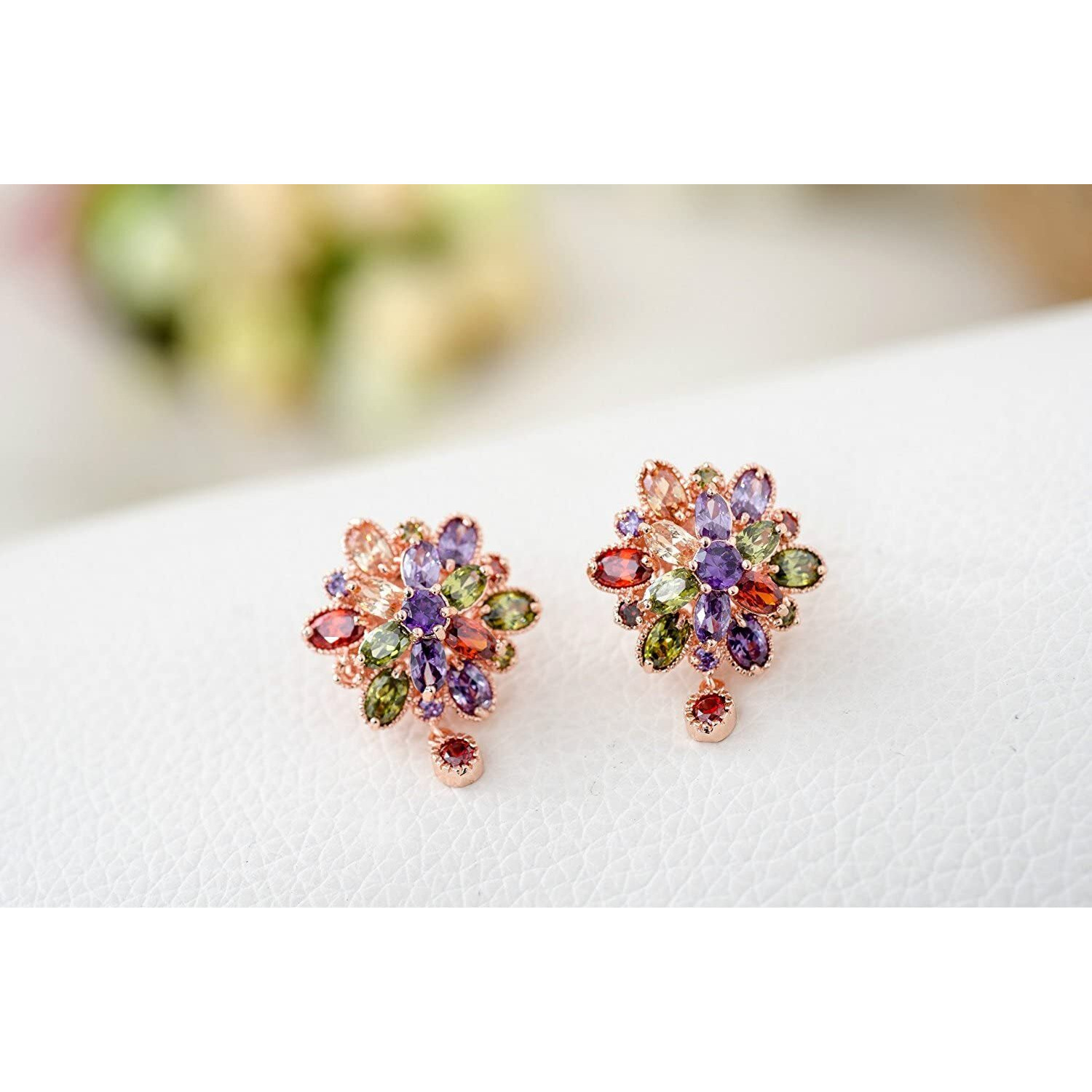 Yellow Chimes Earrings for Women Double Floral Fine Work Swiss Cubic Zircon 18K Gold Plated Multicolor Drop Earrings for Women and Girls