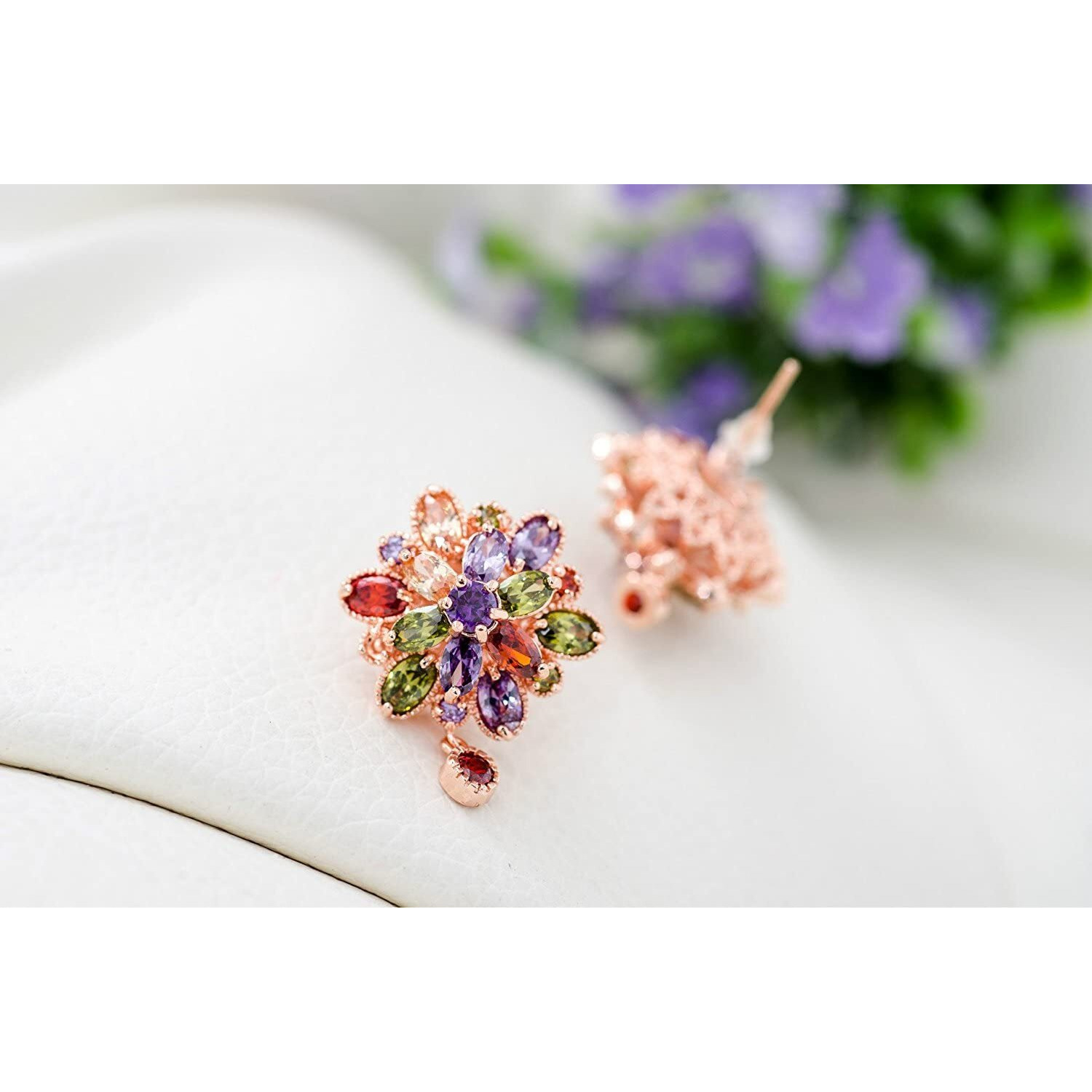 Yellow Chimes Earrings for Women Double Floral Fine Work Swiss Cubic Zircon 18K Gold Plated Multicolor Drop Earrings for Women and Girls