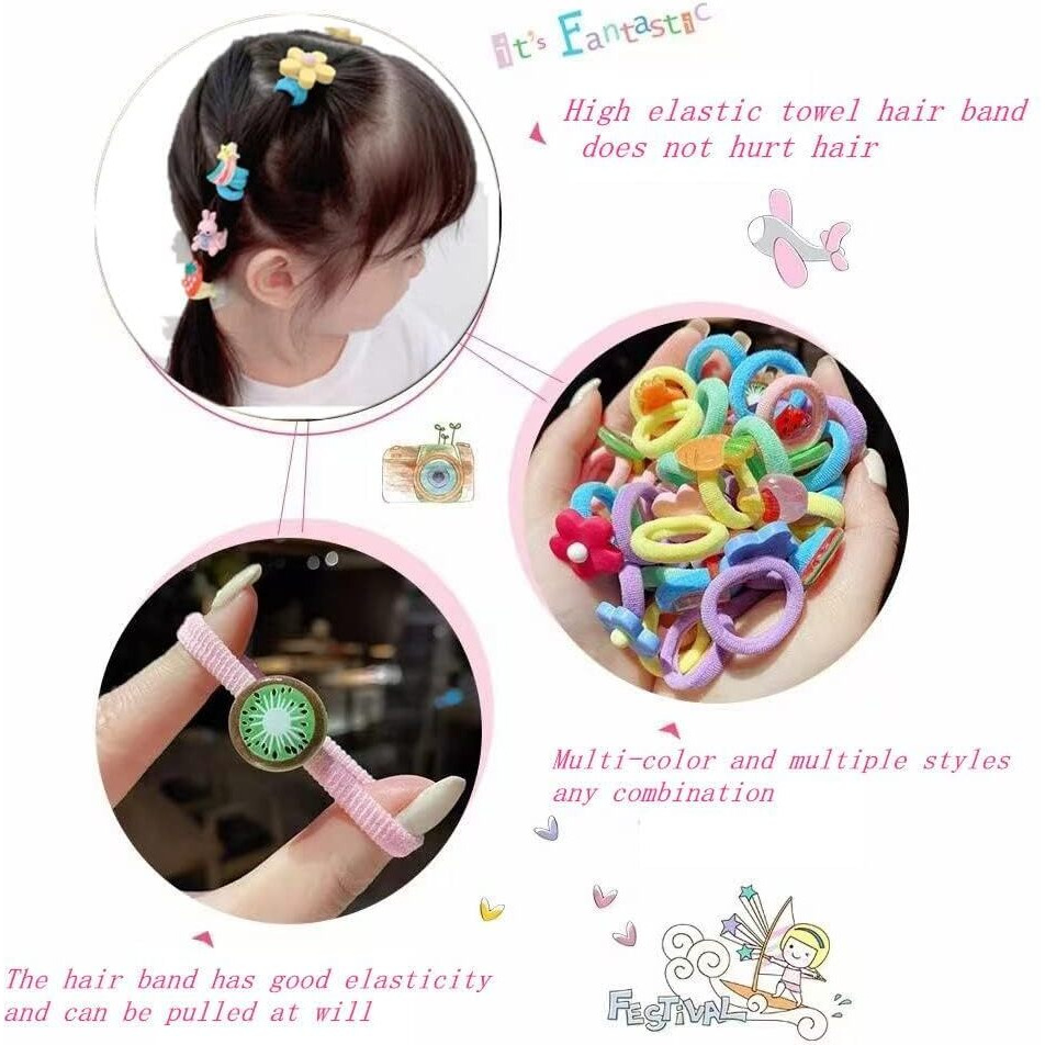 NEOBABY Hair Bands with Cartoon Characters Stickers Elastic Rubber Bands Hair Accessories |Fancy Design Toddler | Multicolor for Baby Girls and Kids (Assorted, 12 Pairs)