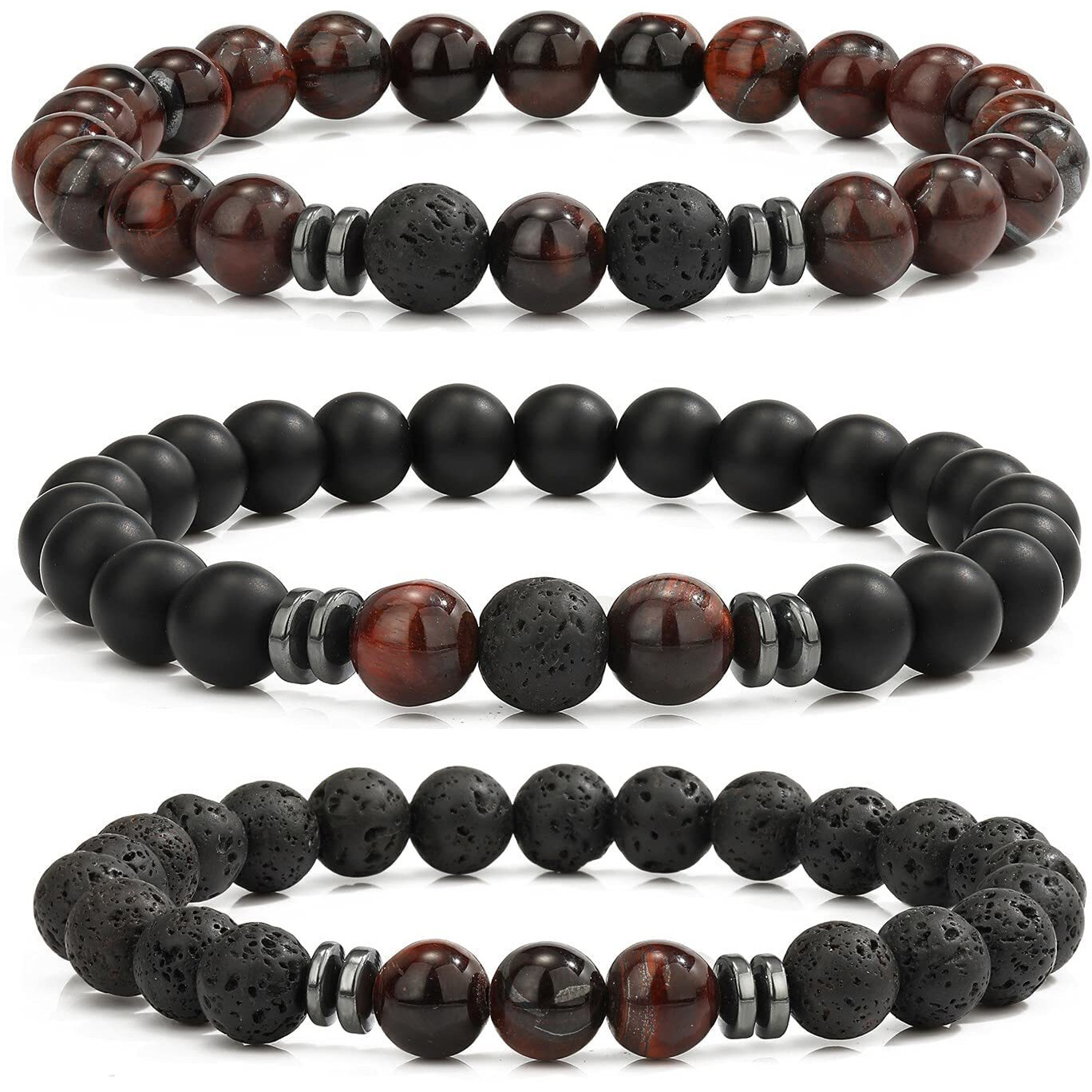 Hot And Bold Gemstone Bead Bracelet Set With Certificate, Natural Stones, Stylish Jewelry For Unisex Adult (Serenity Balance Combo Bracelet)