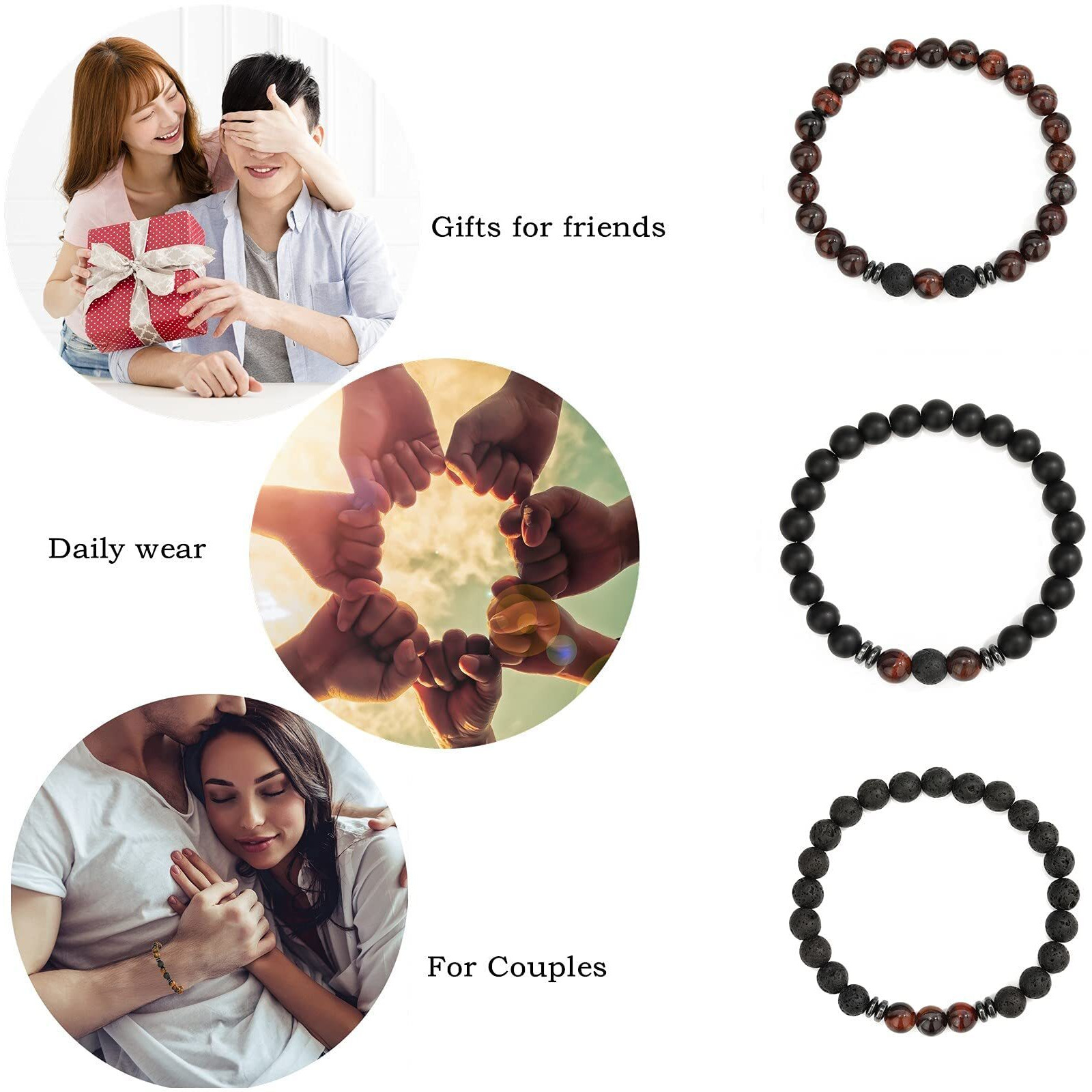 Hot And Bold Gemstone Bead Bracelet Set With Certificate, Natural Stones, Stylish Jewelry For Unisex Adult (Serenity Balance Combo Bracelet)