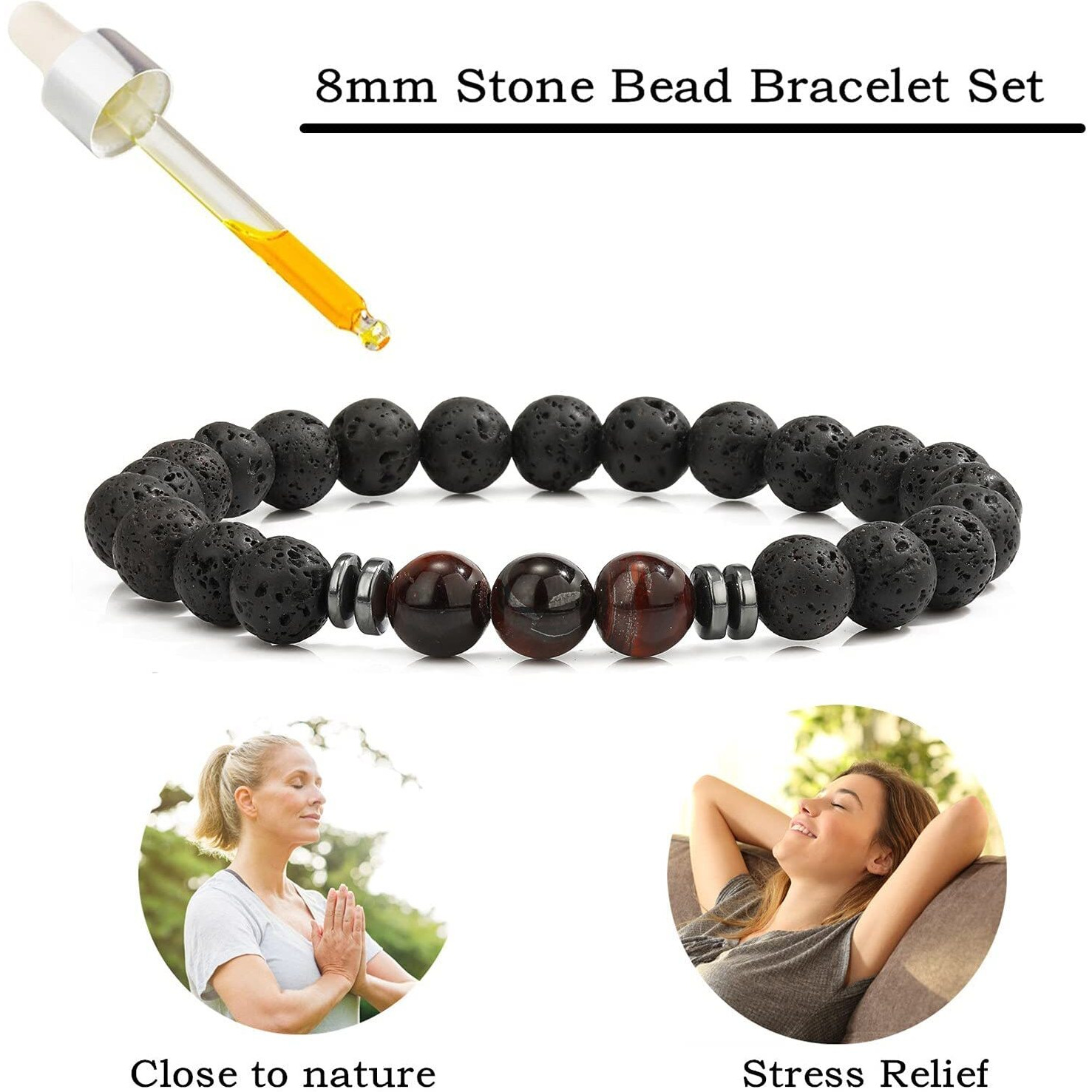 Hot And Bold Gemstone Bead Bracelet Set With Certificate, Natural Stones, Stylish Jewelry For Unisex Adult (Serenity Balance Combo Bracelet)