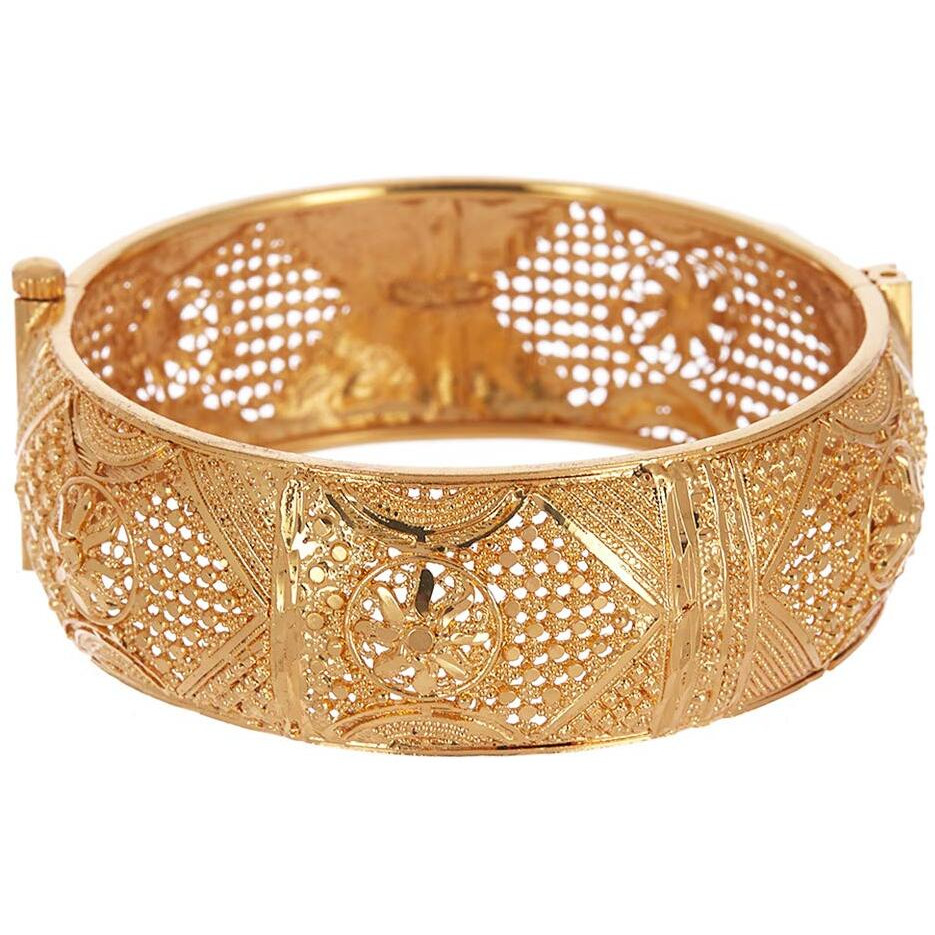 ZENEME Bangle Gold Plated Copper Brass Alloy Traditional & heavy look in Golden Broad Kada Set Of 2 Bangle Jewellery For Girl and Women (2.6).