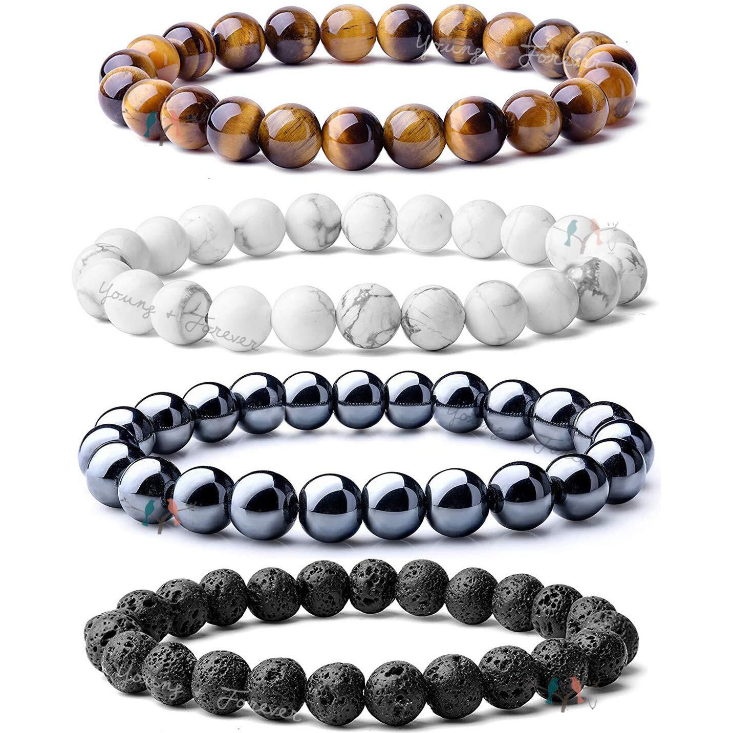Young & Forever Gift With Tigers Eye, Onyx, Lava Rock Chakra Bracelet For Men (multicolour)