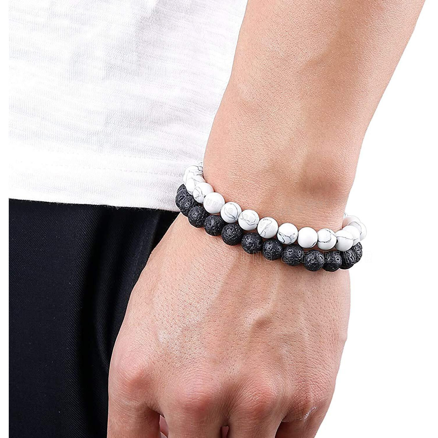 Young & Forever Gift With Tigers Eye, Onyx, Lava Rock Chakra Bracelet For Men (multicolour)