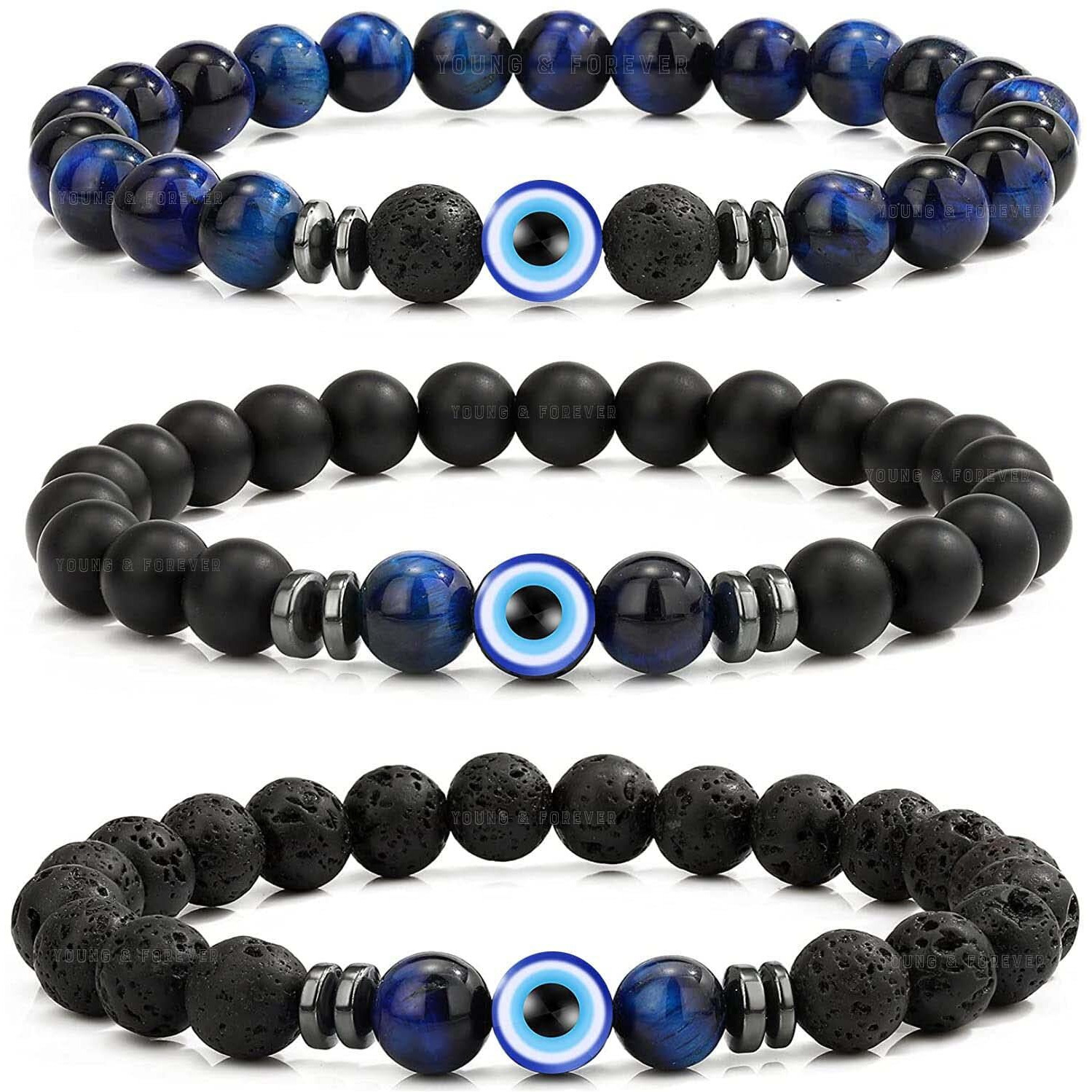 Young & Forever Gift Blue Tiger Eye Evil Eye Bracelet for Women