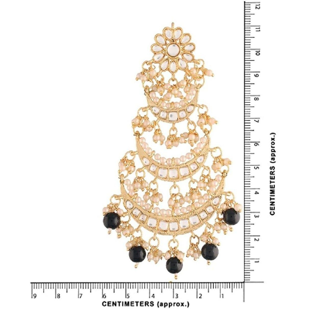 I Jewels 18k Gold Plated 3 Layered Beaded Chandbali Earrings with Kundan and Pearl Work for Women (E2859-1) (Black)
