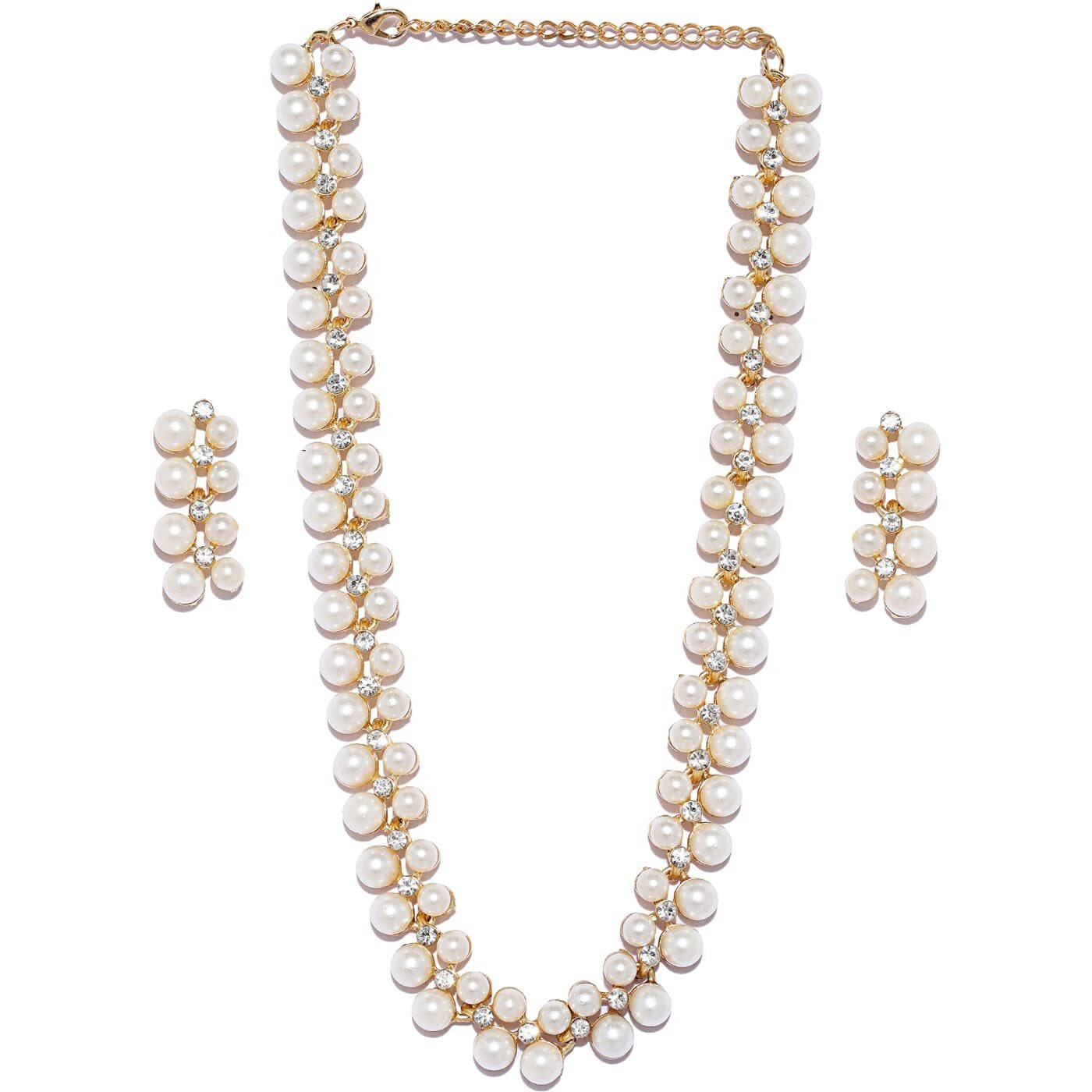 Shining Diva 18k Gold Plated Pearl Necklace Set/Jewellery Set with Earrings for Women/Girls (White) (8396s)