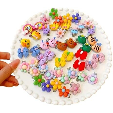 Diversa Mini Emoji/Cartoons Hair Clips Set for Kid Girls (36 Assorted Clips, Multicolor) Girls Rainbow Ice Cream Hairpin, Toddlers Cute Smiley Design Hair Accessory (Cute-Hair-Clip-36pcs)