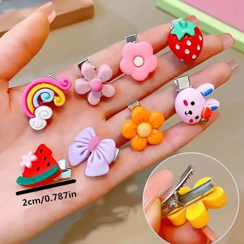 Diversa Mini Emoji/Cartoons Hair Clips Set for Kid Girls (36 Assorted Clips, Multicolor) Girls Rainbow Ice Cream Hairpin, Toddlers Cute Smiley Design Hair Accessory (Cute-Hair-Clip-36pcs)
