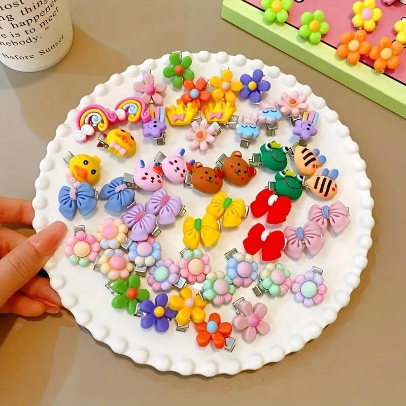 Diversa Mini Emoji/Cartoons Hair Clips Set for Kid Girls (36 Assorted Clips, Multicolor) Girls Rainbow Ice Cream Hairpin, Toddlers Cute Smiley Design Hair Accessory (Cute-Hair-Clip-36pcs)