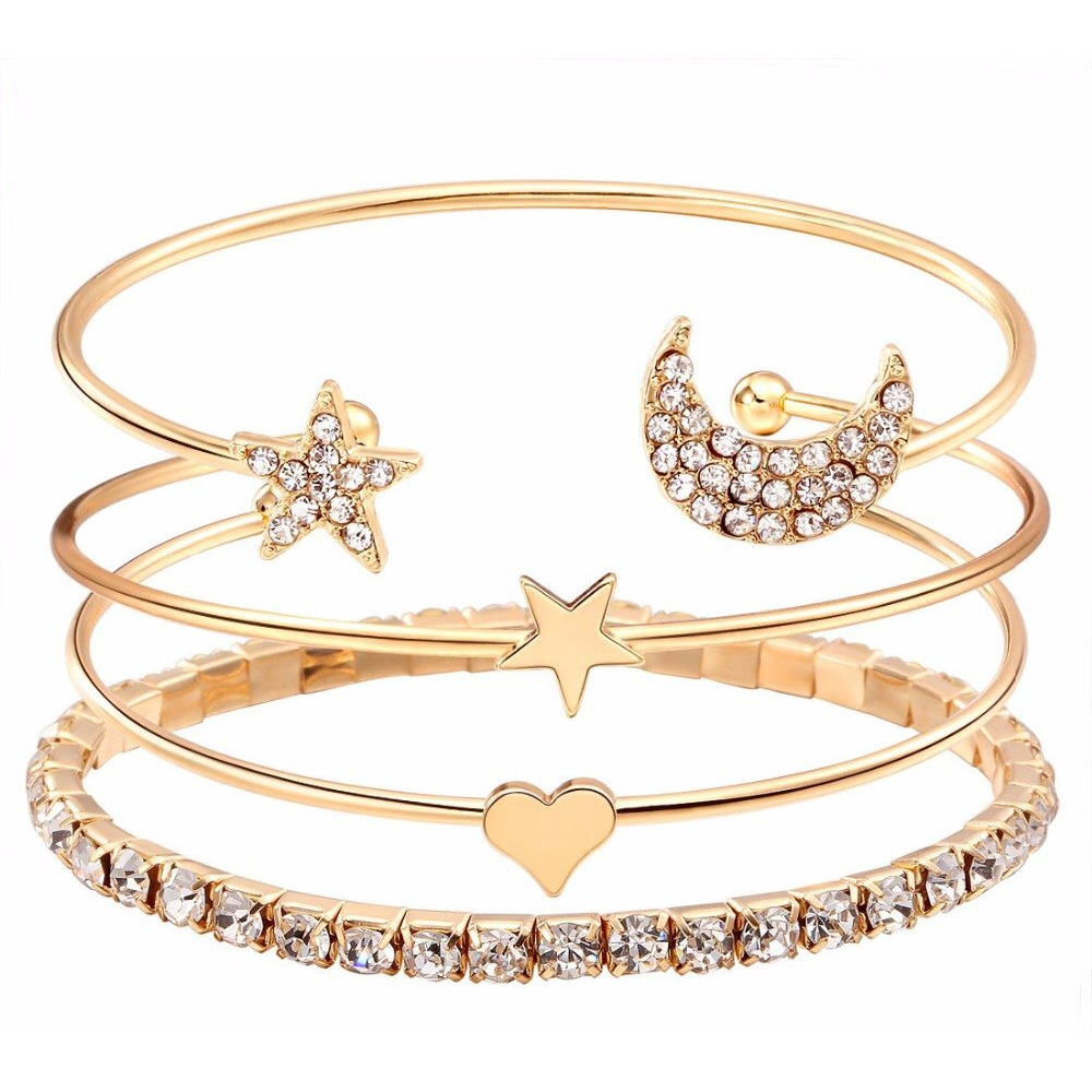Shining Diva Fashion Jewellery Stylish Crystal Multilayer Charm Bracelet for Girls and Women (9816b)(Gold)