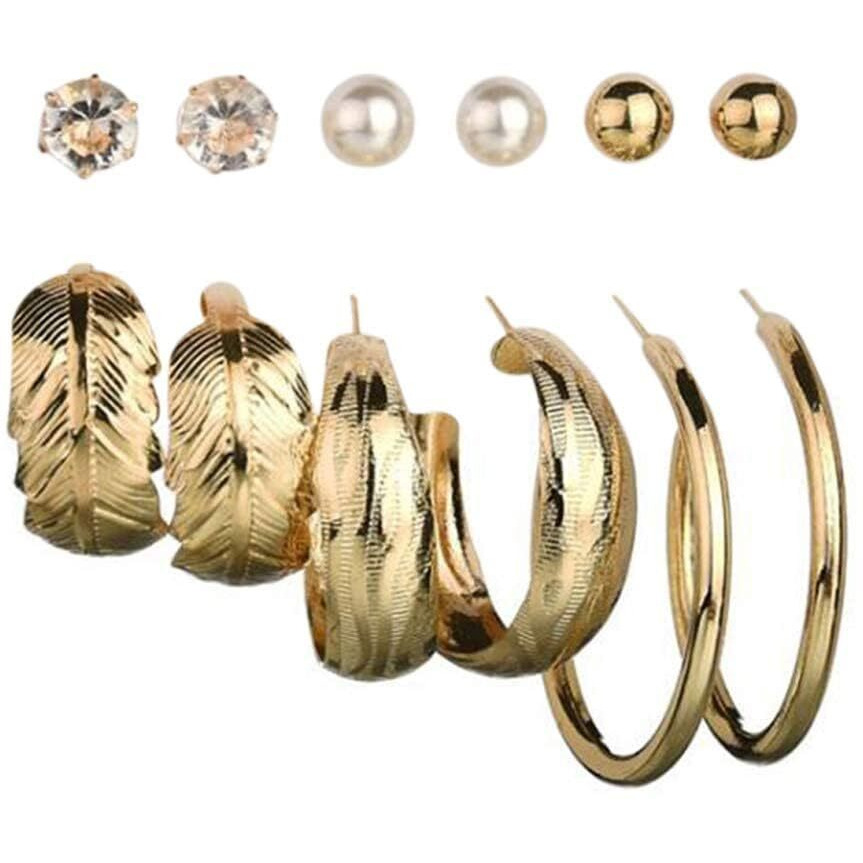 Shining Diva Fashion Latest Stylish Combo Design 6 Pairs Metal Earrings for Women and Girls (rrsd12909er), (Golden)