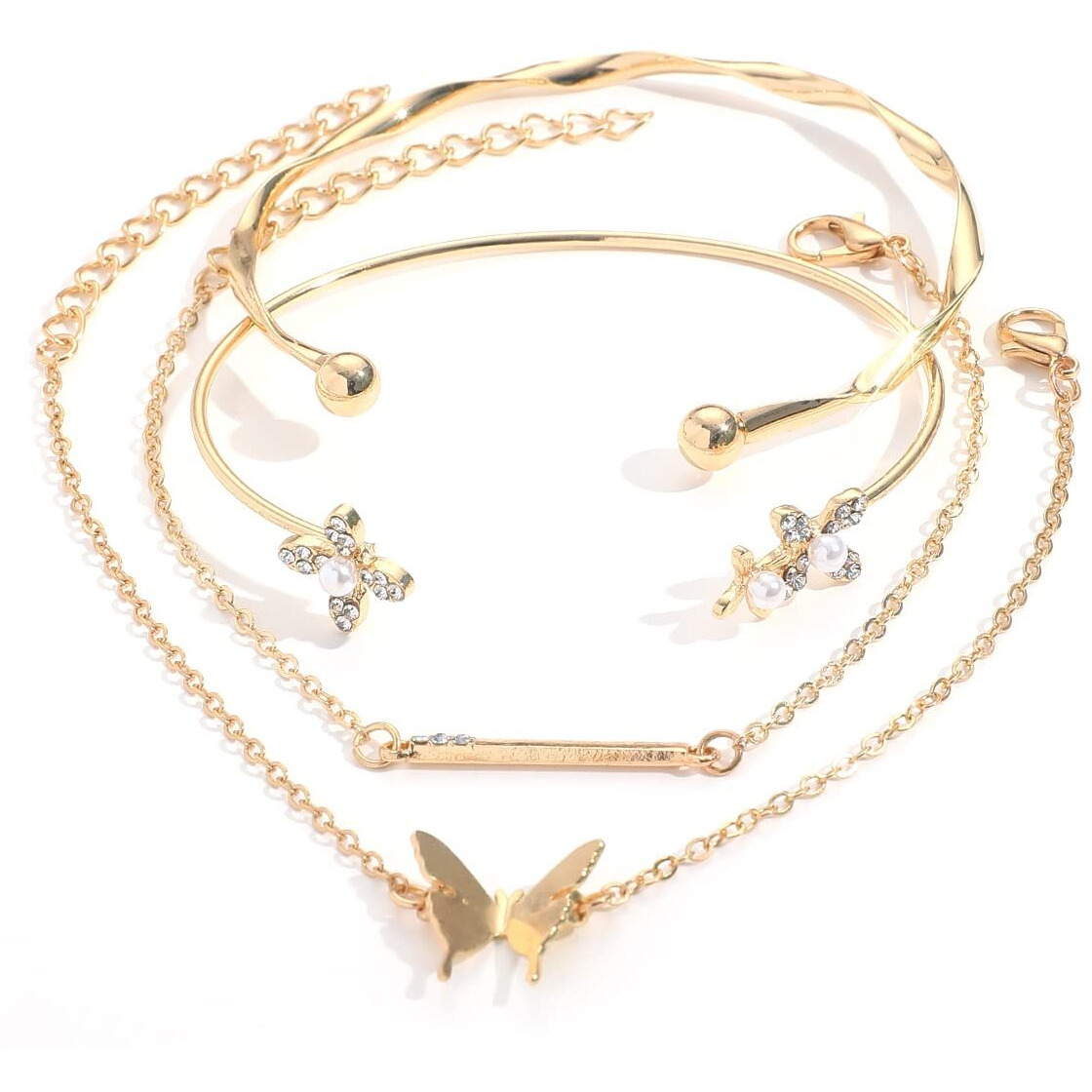 Shining Diva Fashion Latest Stylish 4pcs Multilayer Butterfly Flower Bangle Bracelet for Women and Girls (14749b)