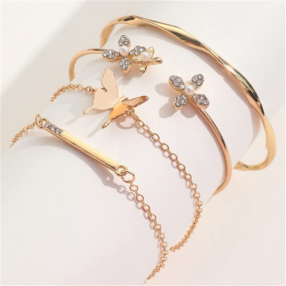 Shining Diva Fashion Latest Stylish 4pcs Multilayer Butterfly Flower Bangle Bracelet for Women and Girls (14749b)