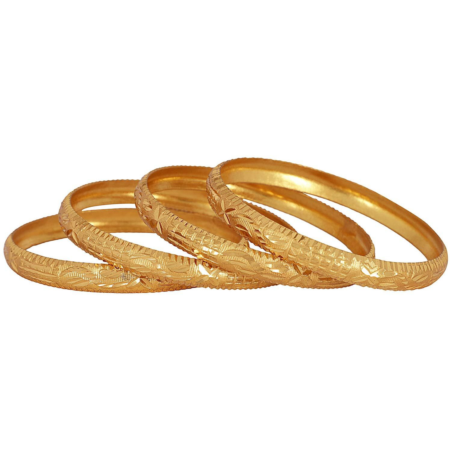 Shining Diva Fashion Set of 4 Latest Traditional Design One Gram Gold Plated Bracelet Bangle for Women and Girls (Golden) (11715b_2.8)
